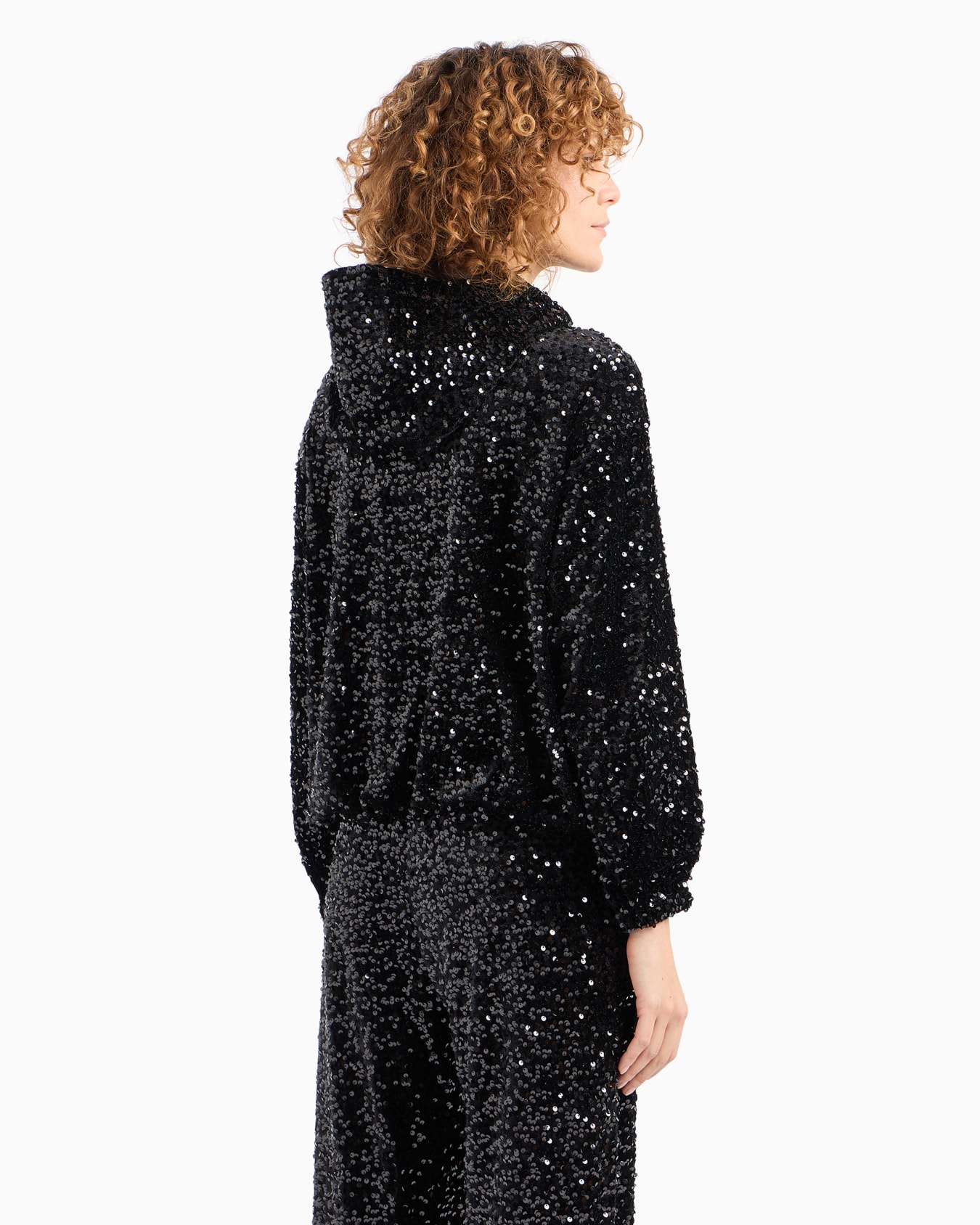 Hooded chenille blouson with all-over sequins Slide 3
