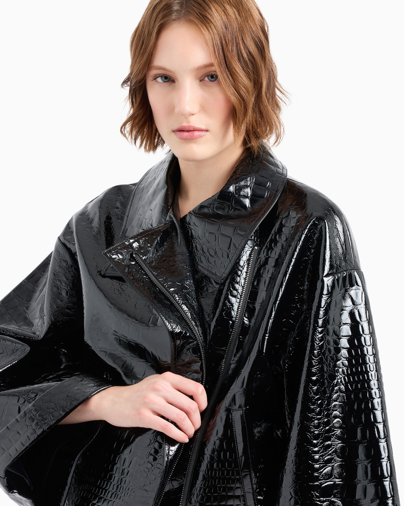 Mock croc vinyl blouson with kimono sleeves Slide 4