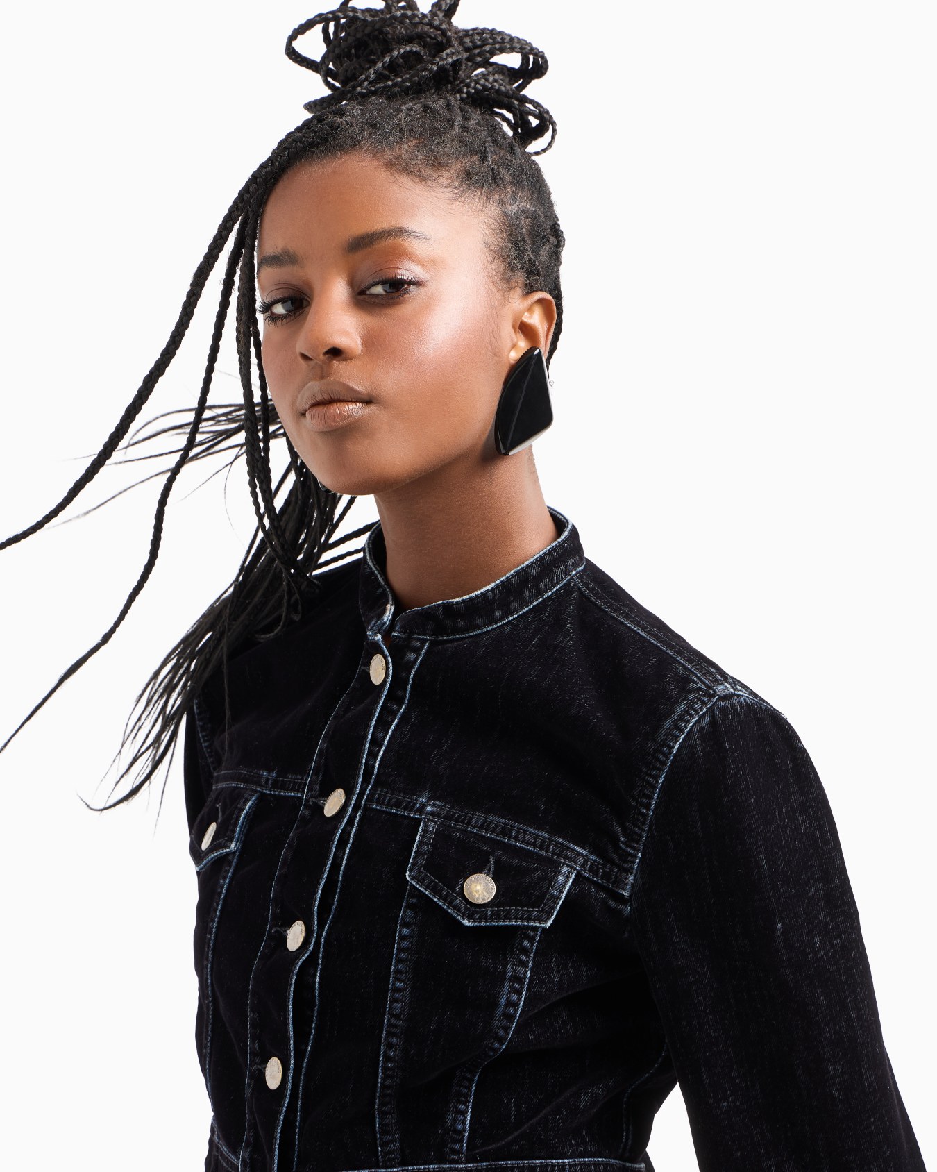 Veste à col officier en denim floqué effet velours Diapositive 4