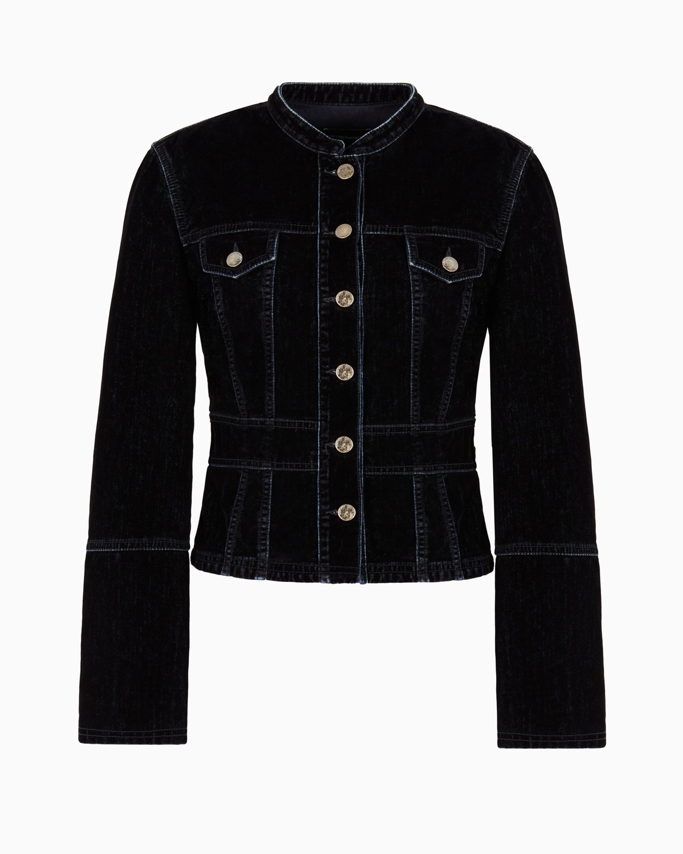 Veste à col officier en denim floqué effet velours Diapositive 0