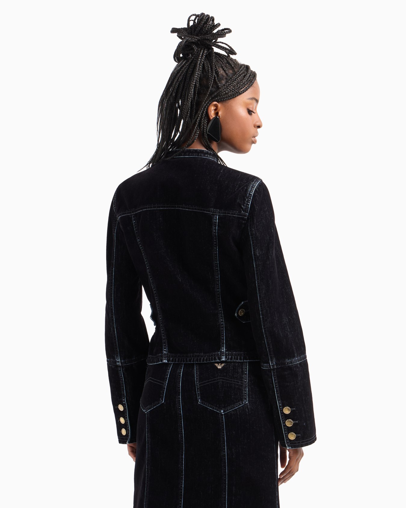 Veste à col officier en denim floqué effet velours Diapositive 2