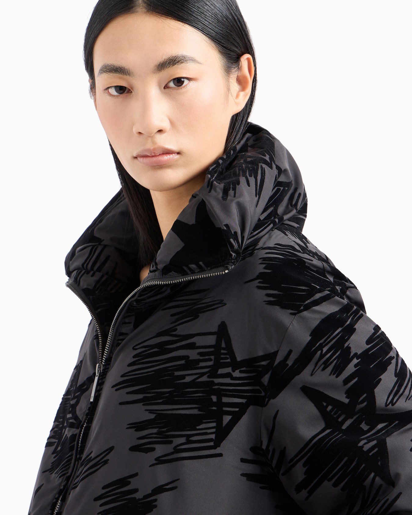 Moon Capsule collection matte nylon jacket with flocked pattern Slide 5