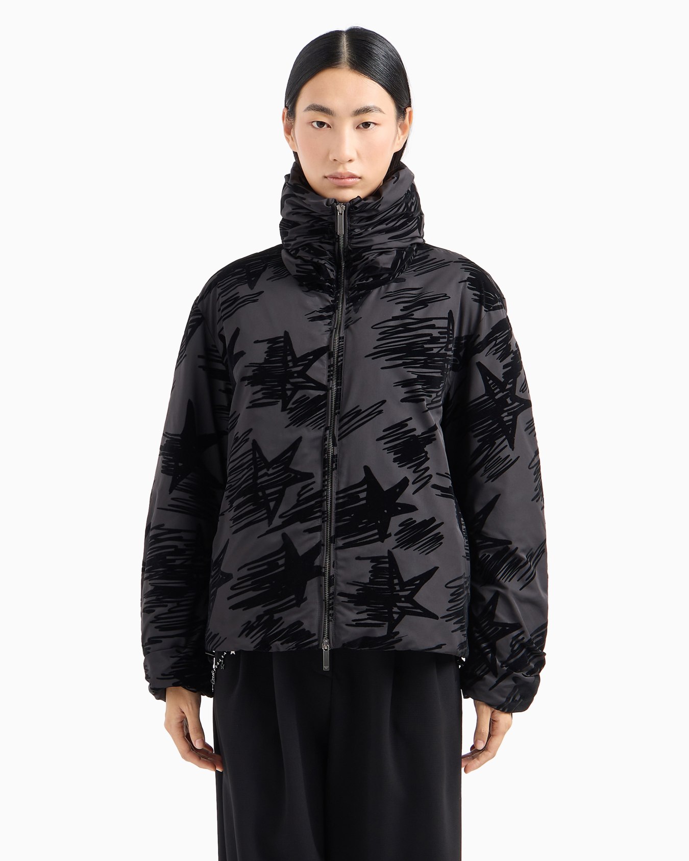 Moon Capsule collection matte nylon jacket with flocked pattern Slide 2