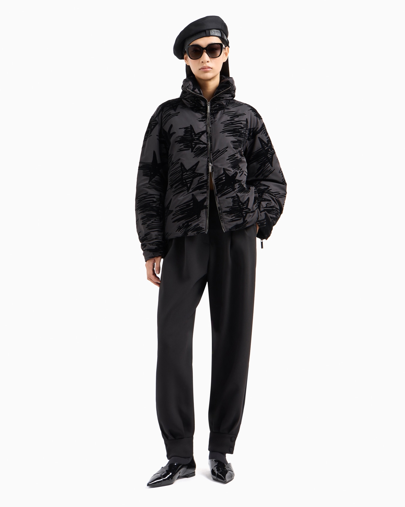 Moon Capsule collection matte nylon jacket with flocked pattern Slide 4