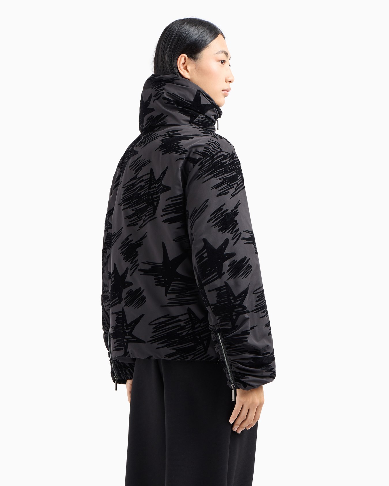 Moon Capsule collection matte nylon jacket with flocked pattern Slide 3