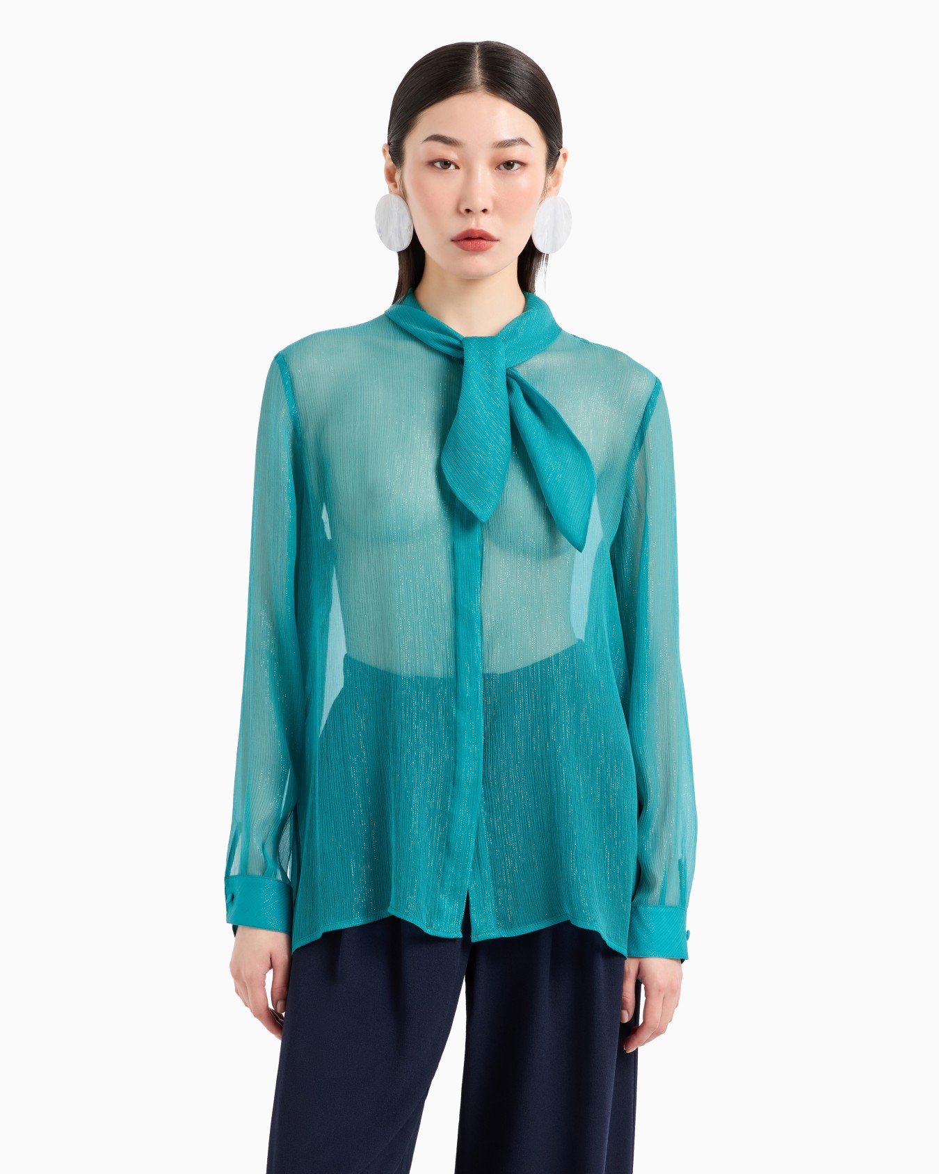 Lurex crépon silk shirt with foulard collar Slide 1