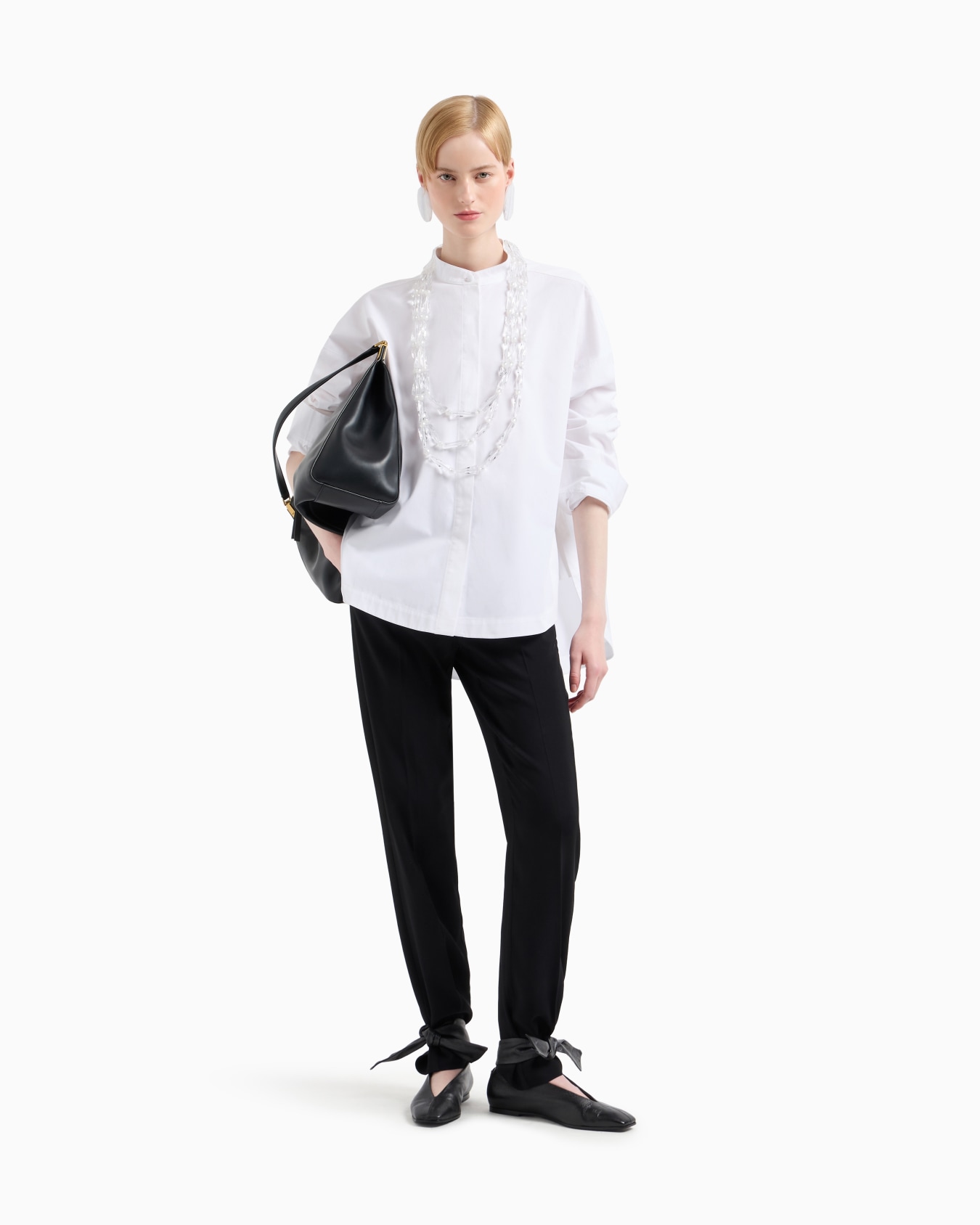 Polished cotton oversized shirt with guru collar Slide 1