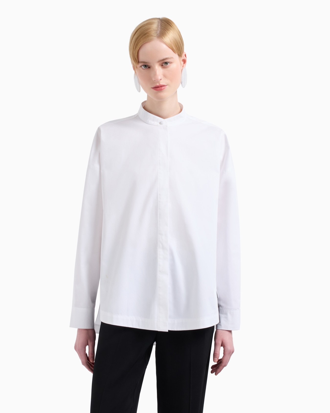 Polished cotton oversized shirt with guru collar Slide 3