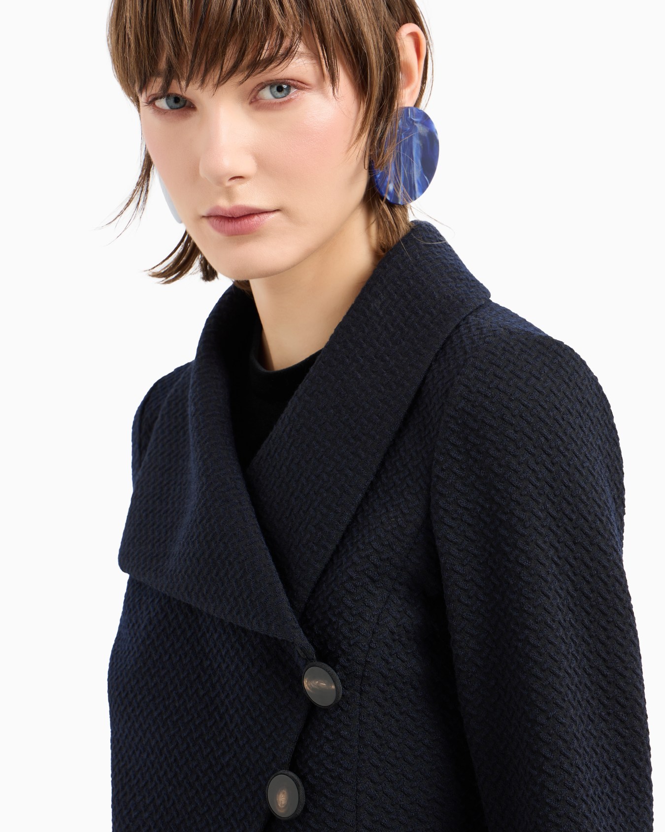 Wool-blend jacquard jersey jacket with embossed pattern Slide 4
