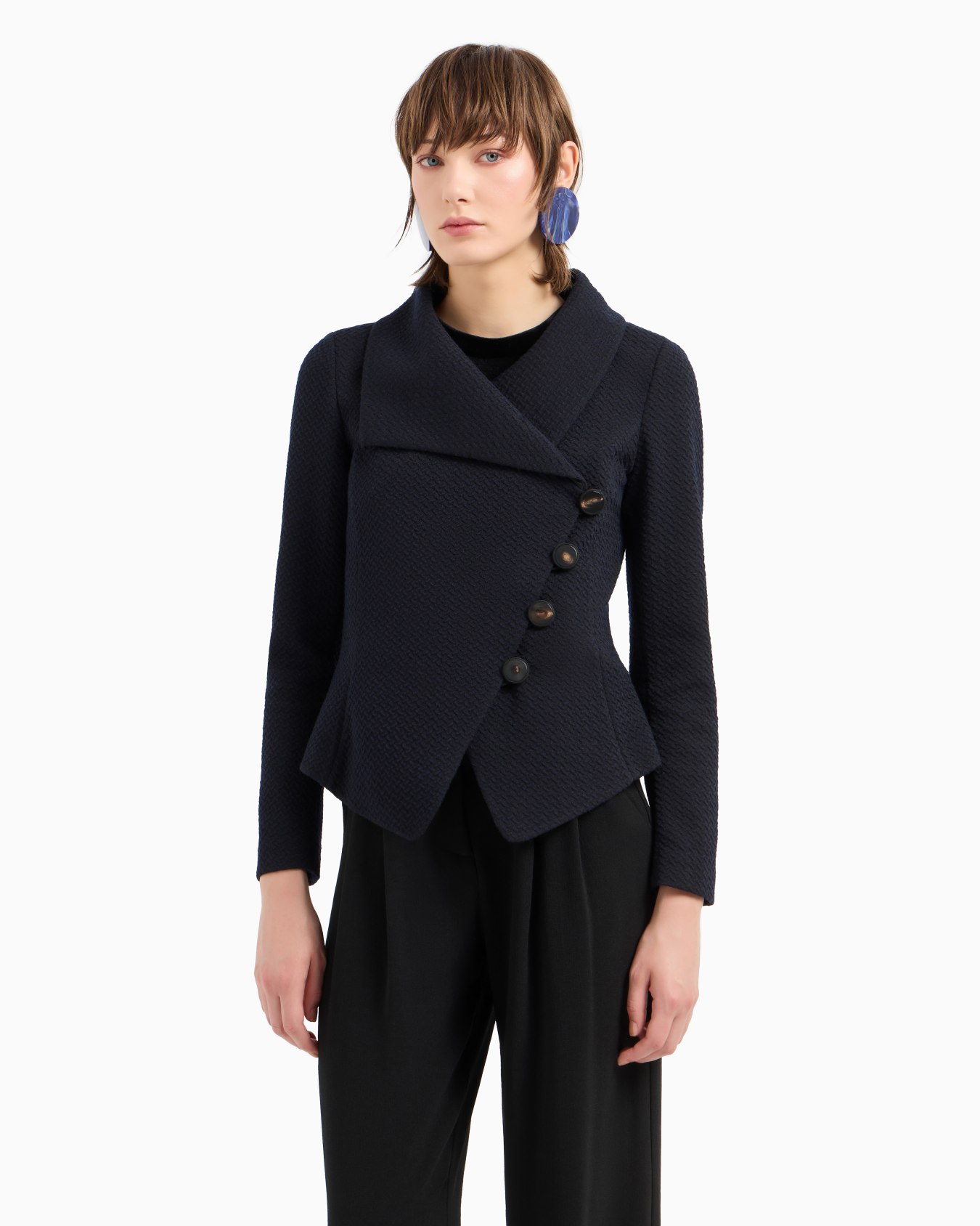 Wool-blend jacquard jersey jacket with embossed pattern Slide 1