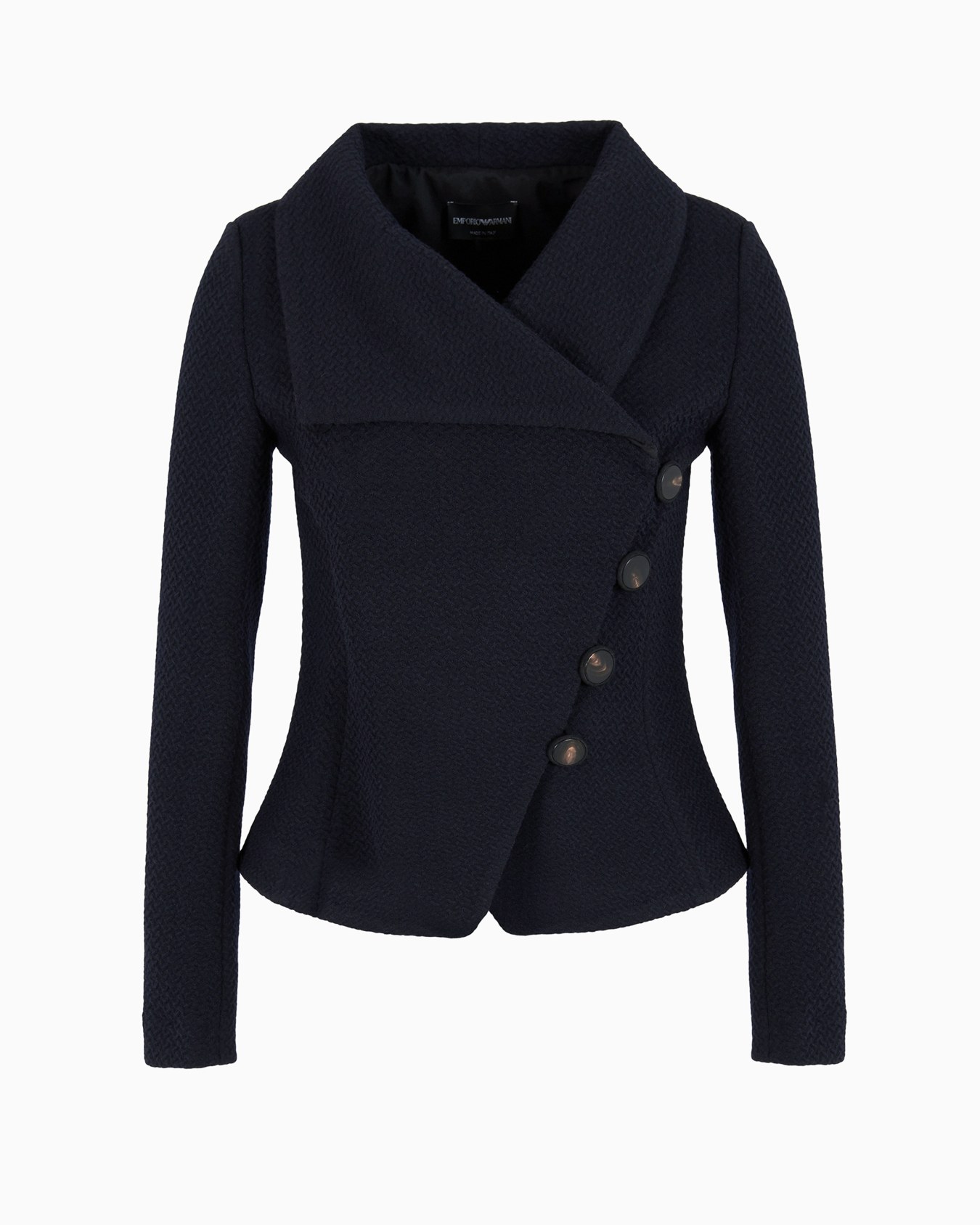 Wool-blend jacquard jersey jacket with embossed pattern Slide 0