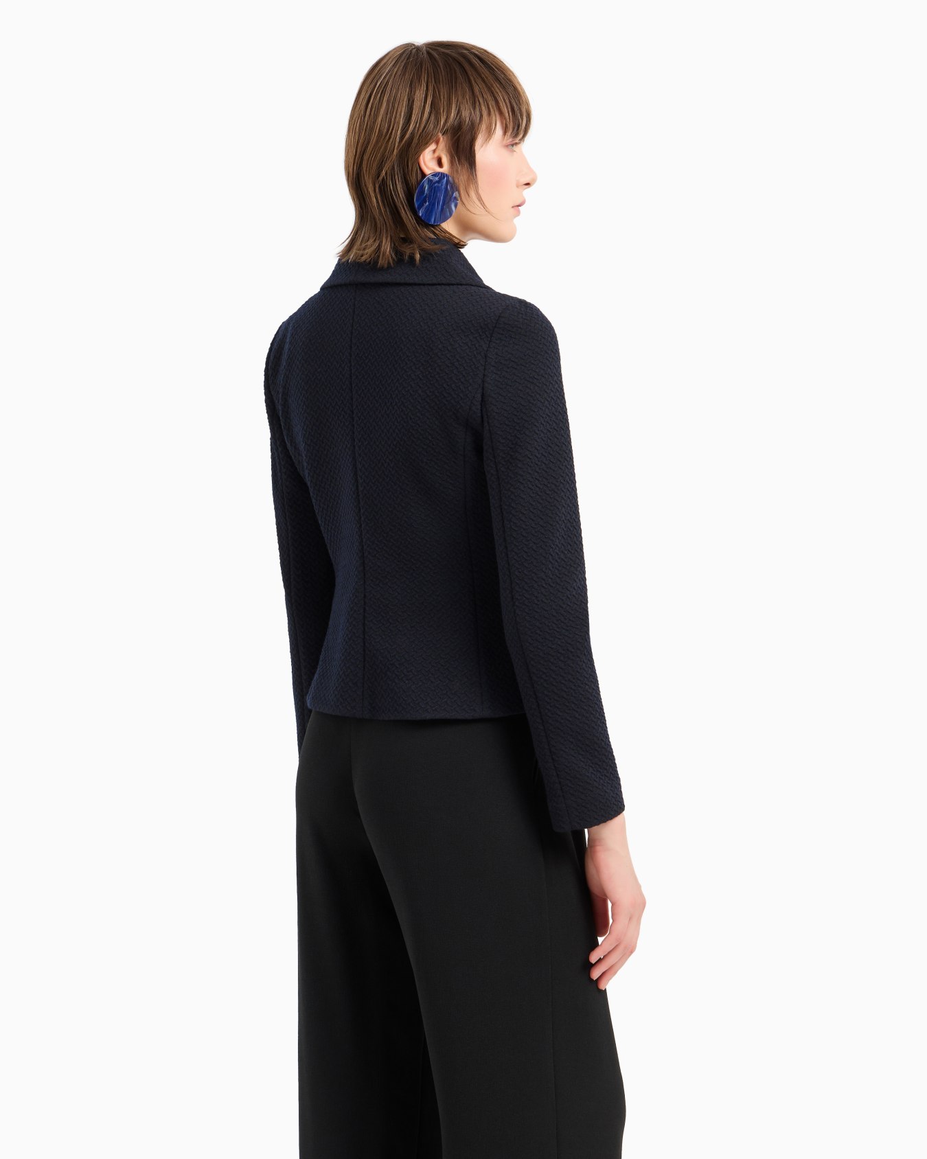 Wool-blend jacquard jersey jacket with embossed pattern Slide 2