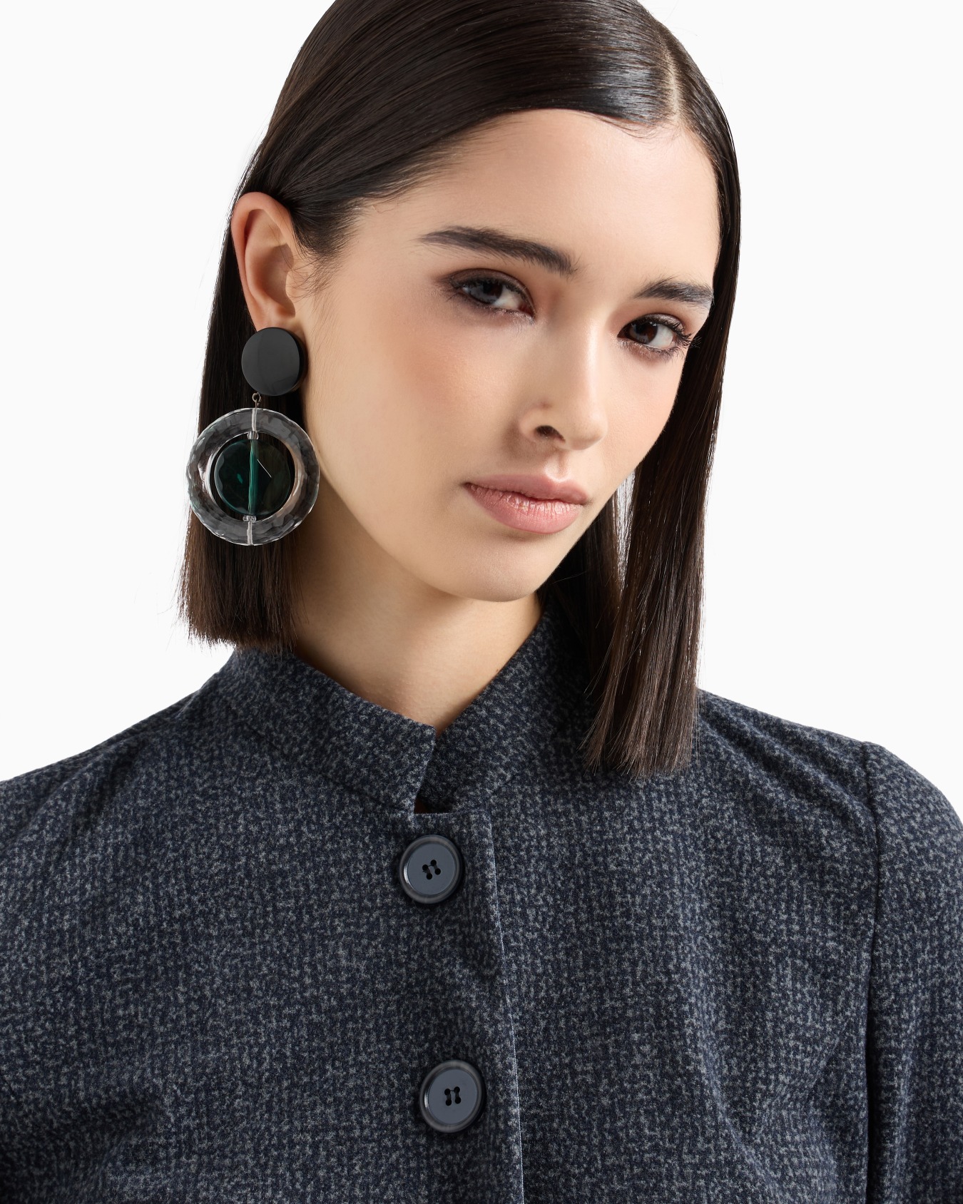 Mélange flannel effect jacquard jersey jacket with guru collar Slide 4