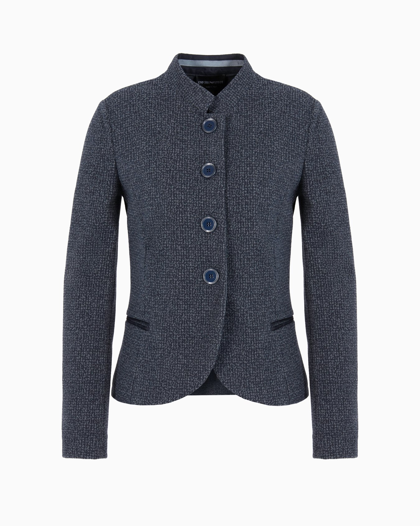 Mélange flannel effect jacquard jersey jacket with guru collar Slide 0