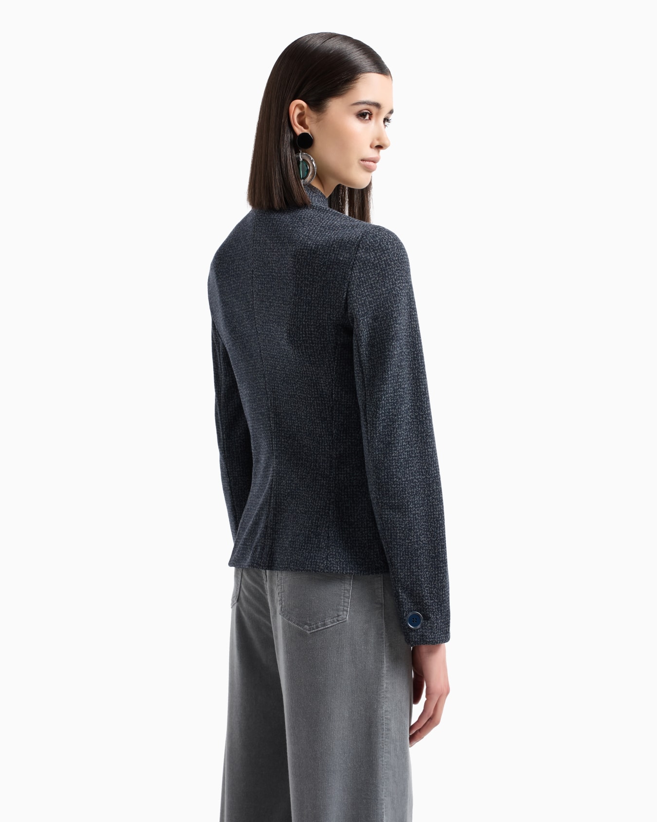 Mélange flannel effect jacquard jersey jacket with guru collar Slide 2