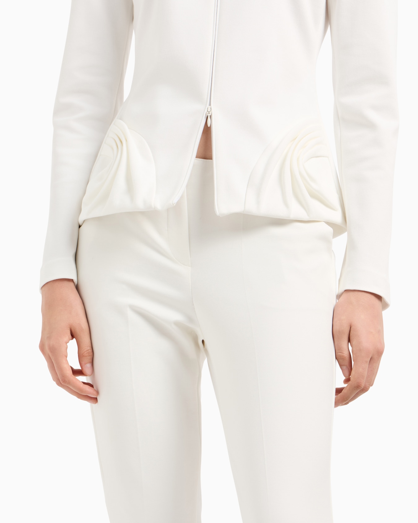 Stretch Milano stitch fabric zip-up jacket with side draping Slide 4