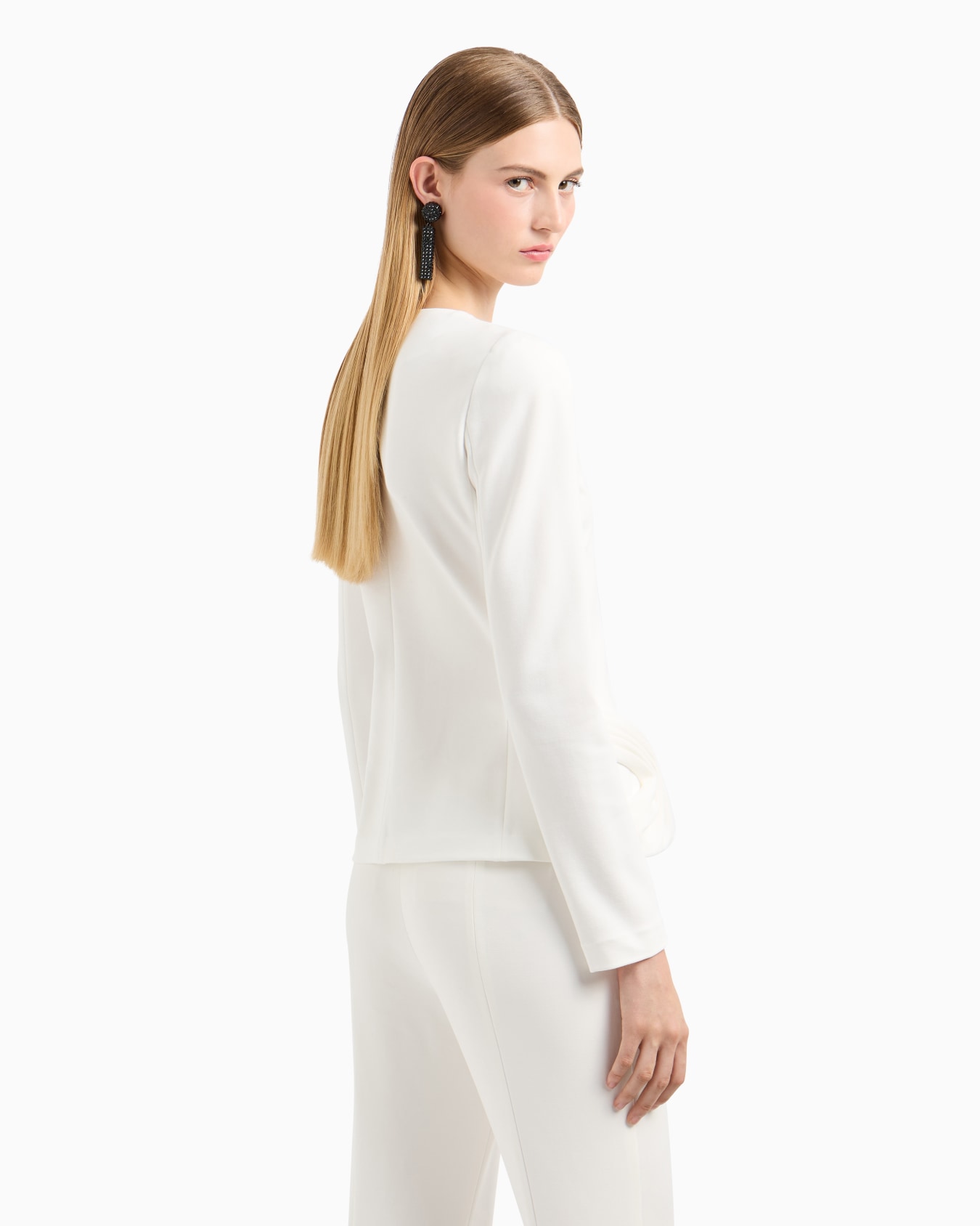 Stretch Milano stitch fabric zip-up jacket with side draping Slide 2