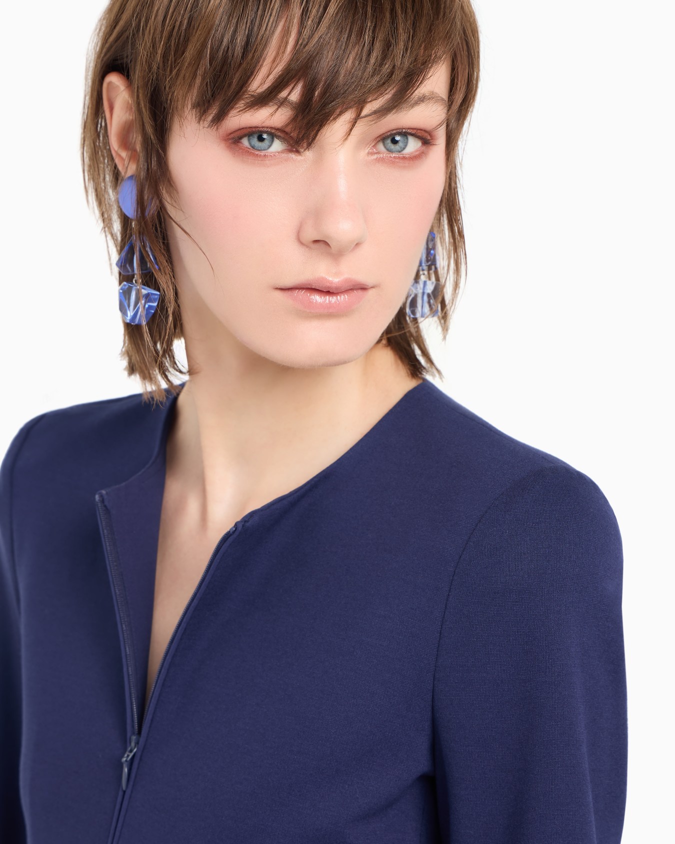 Stretch Milano stitch fabric zip-up jacket with side draping Slide 4