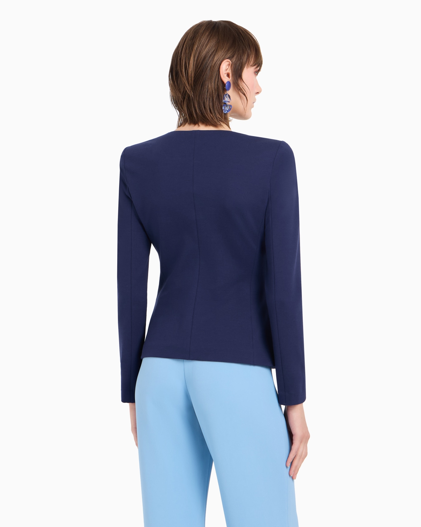 Stretch Milano stitch fabric zip-up jacket with side draping Slide 2
