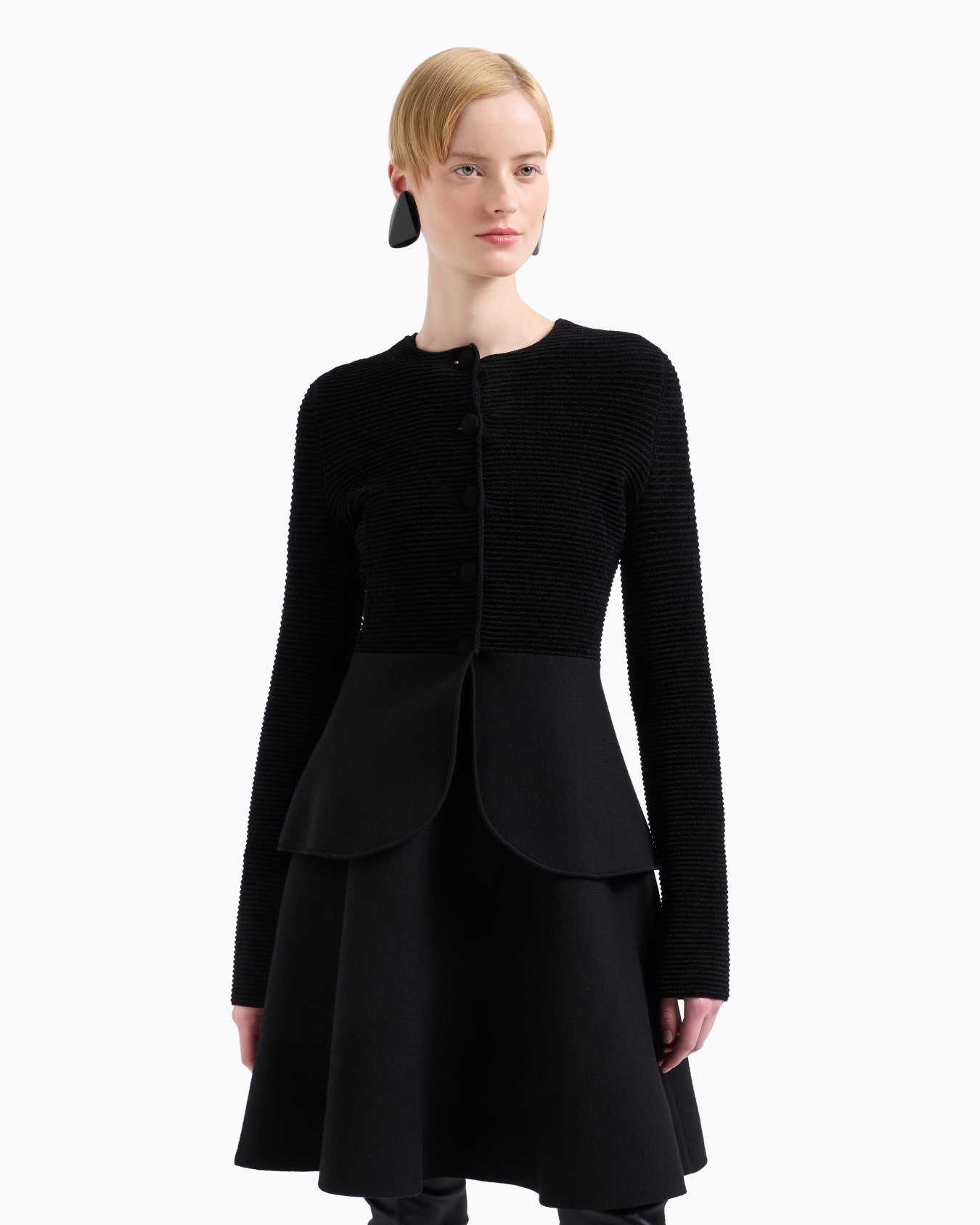 Ottoman-fabric cardigan jacket with peplum Slide 1