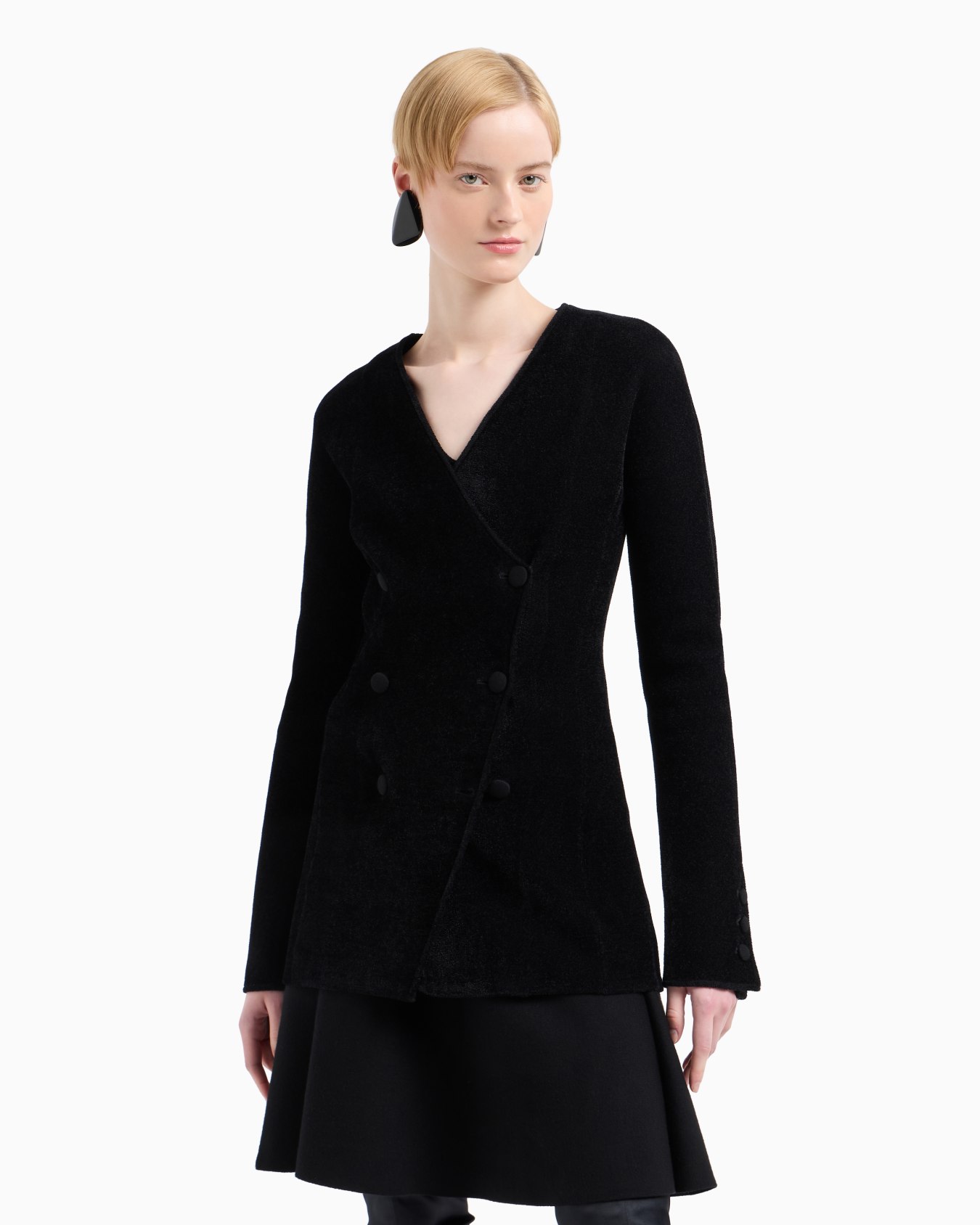 Double-breasted blazer in terry-effect bonded chenille Slide 1