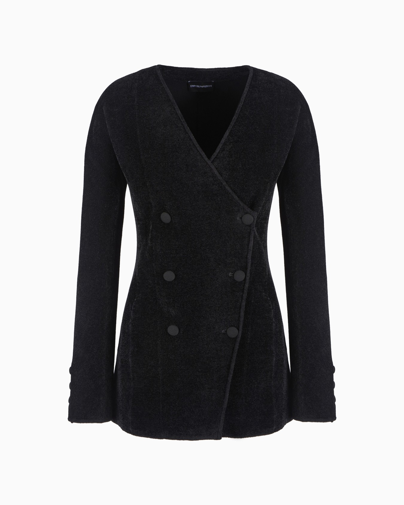 Double-breasted blazer in terry-effect bonded chenille Slide 0