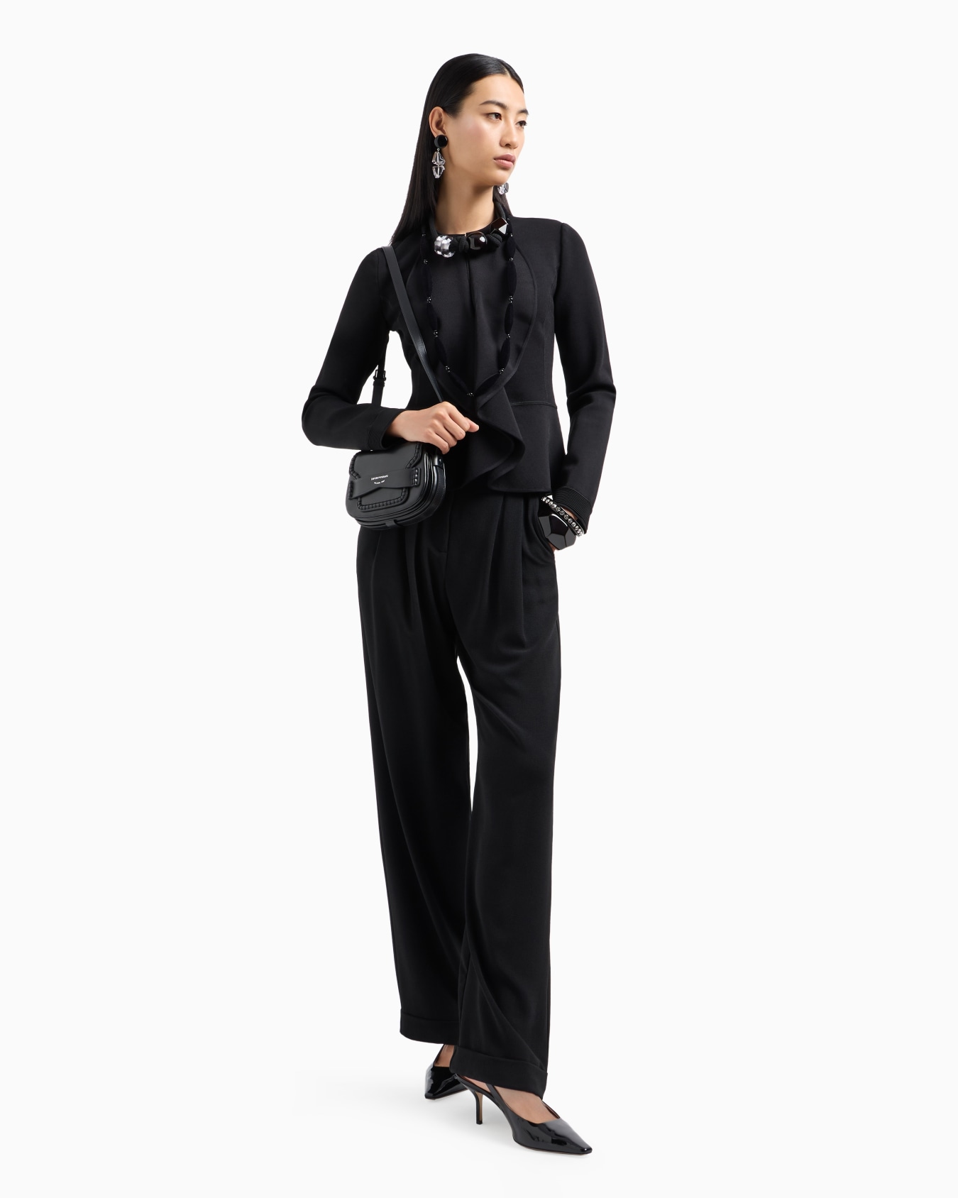 Zipped jacket with ruffles in Milano-stitch fabric Slide 3