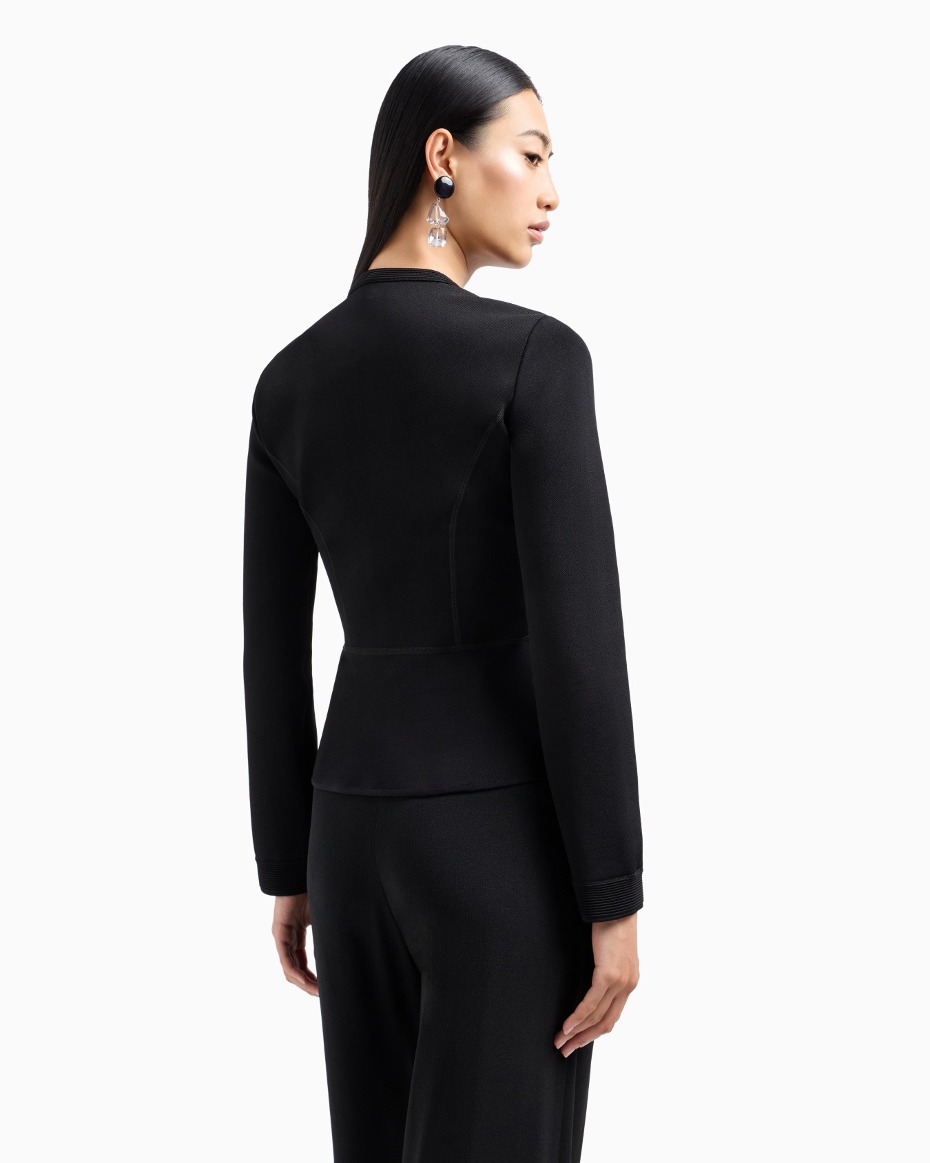 Zipped jacket with ruffles in Milano-stitch fabric Slide 2