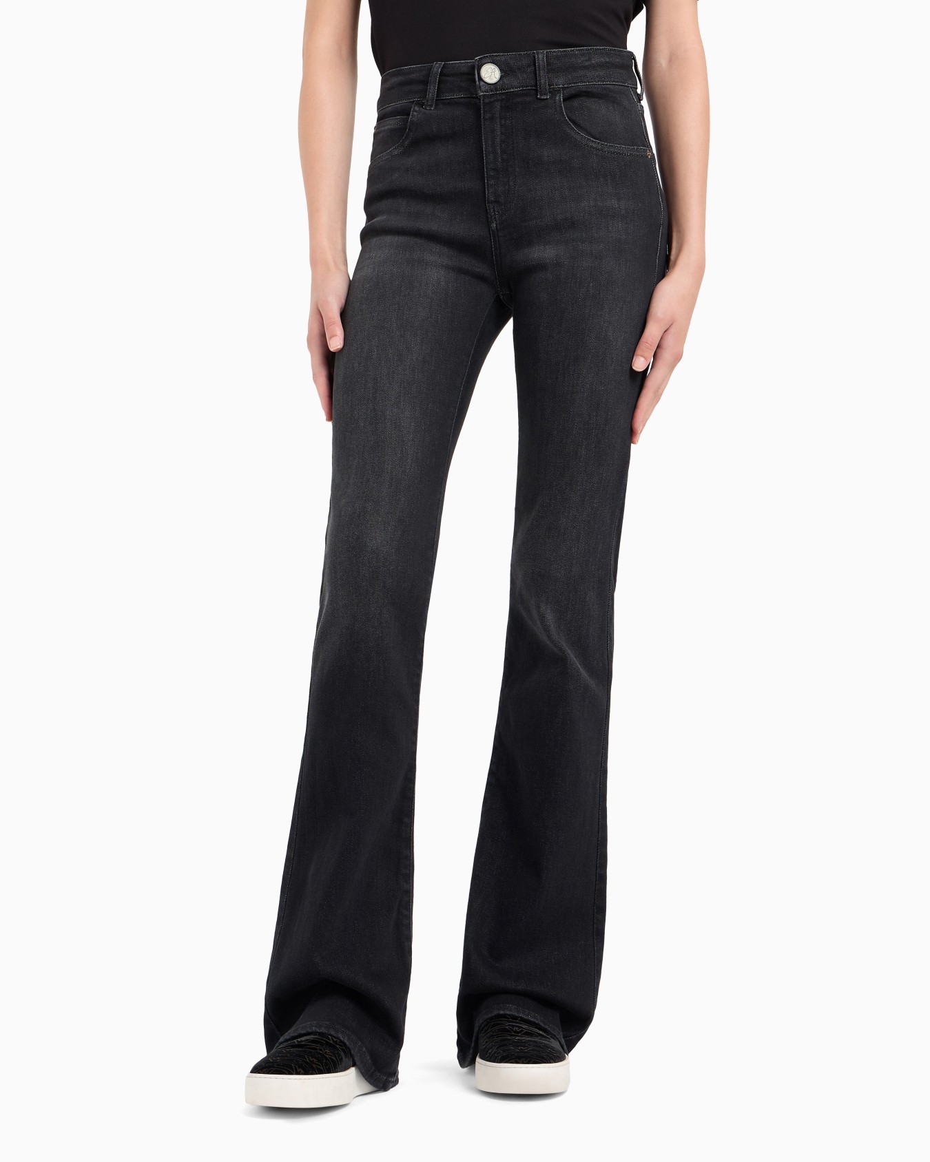 ASV J47 mid-high rise jeans with a flared leg in a worn-look organic stretch denim Slide 1