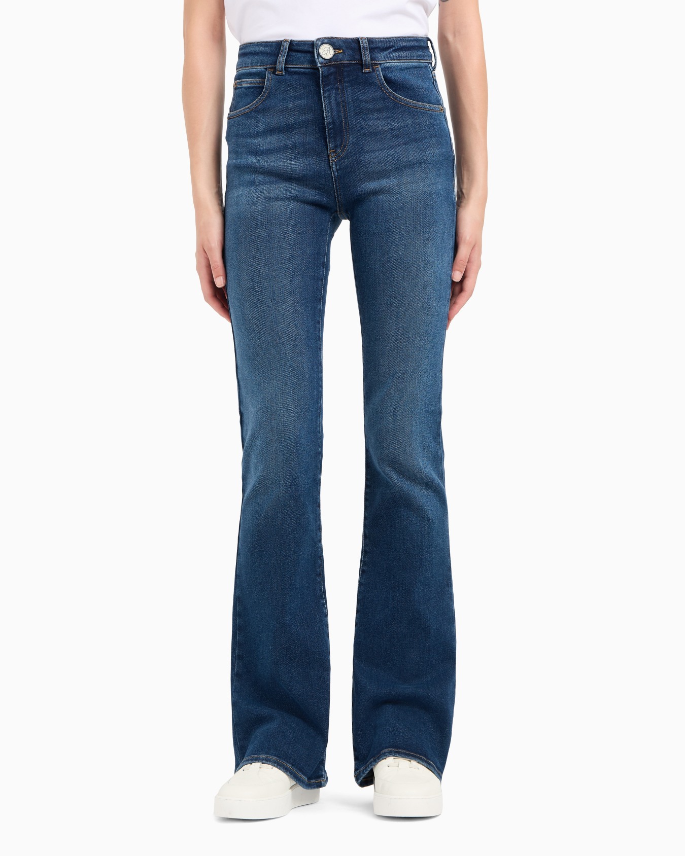 ASV J47 mid-high rise jeans with a flared leg in a worn-look organic stretch denim Slide 1