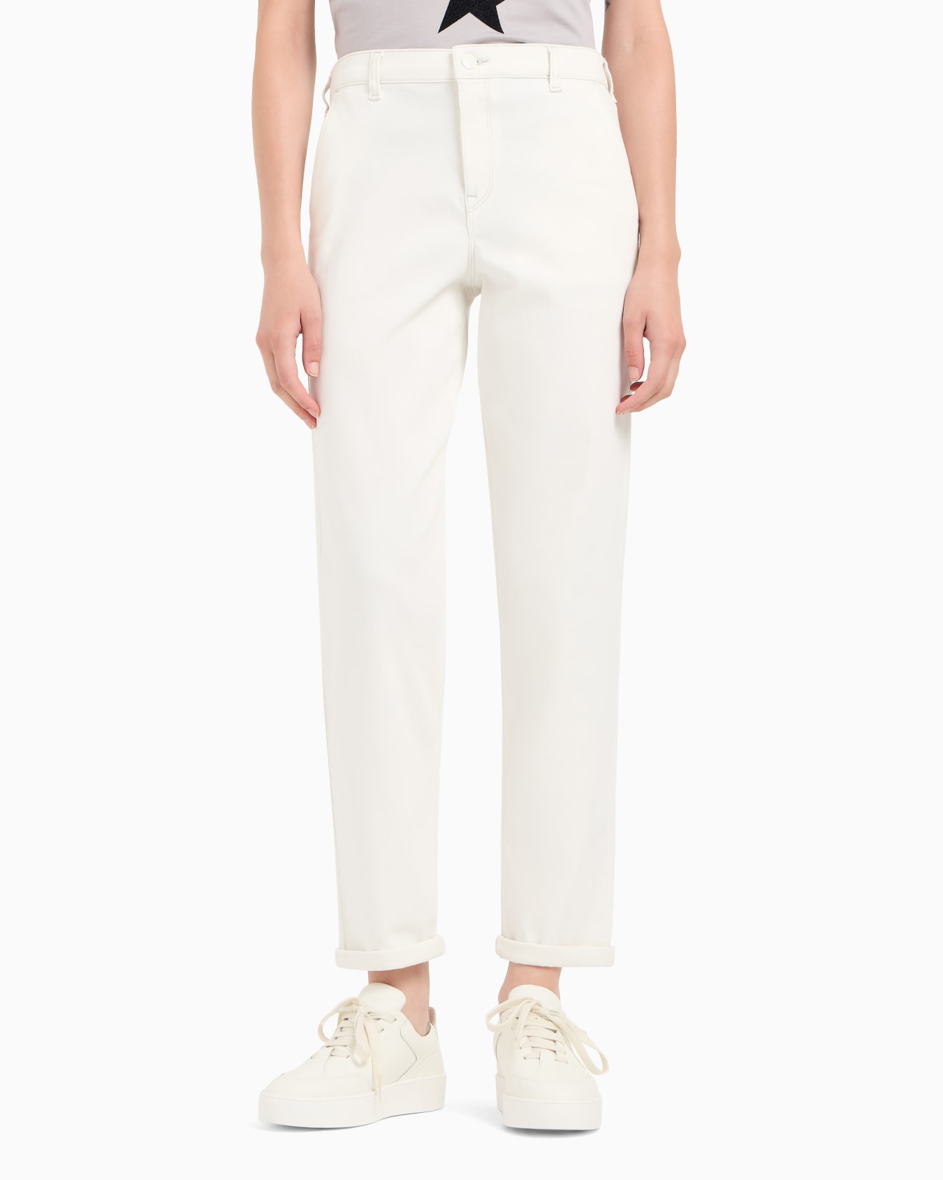J5A mid-rise, relaxed-leg trousers in jersey with a denim back Slide 1