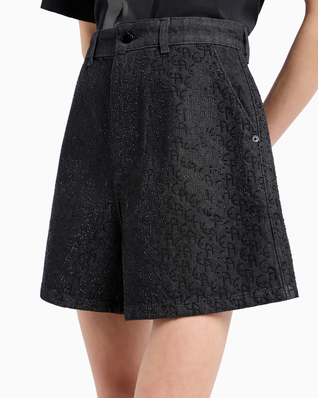 Shorts aus Denim 12,5 oz mit Allover-Strass-Logo Folie 4
