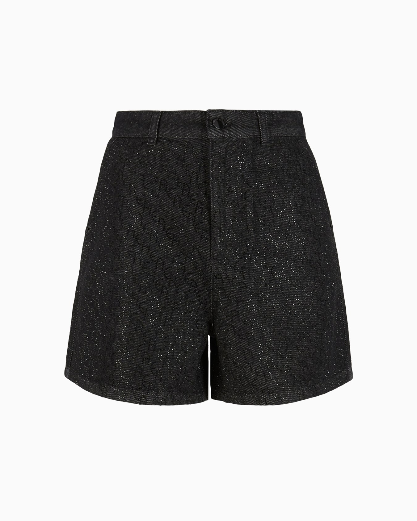 Shorts aus Denim 12,5 oz mit Allover-Strass-Logo Folie 0