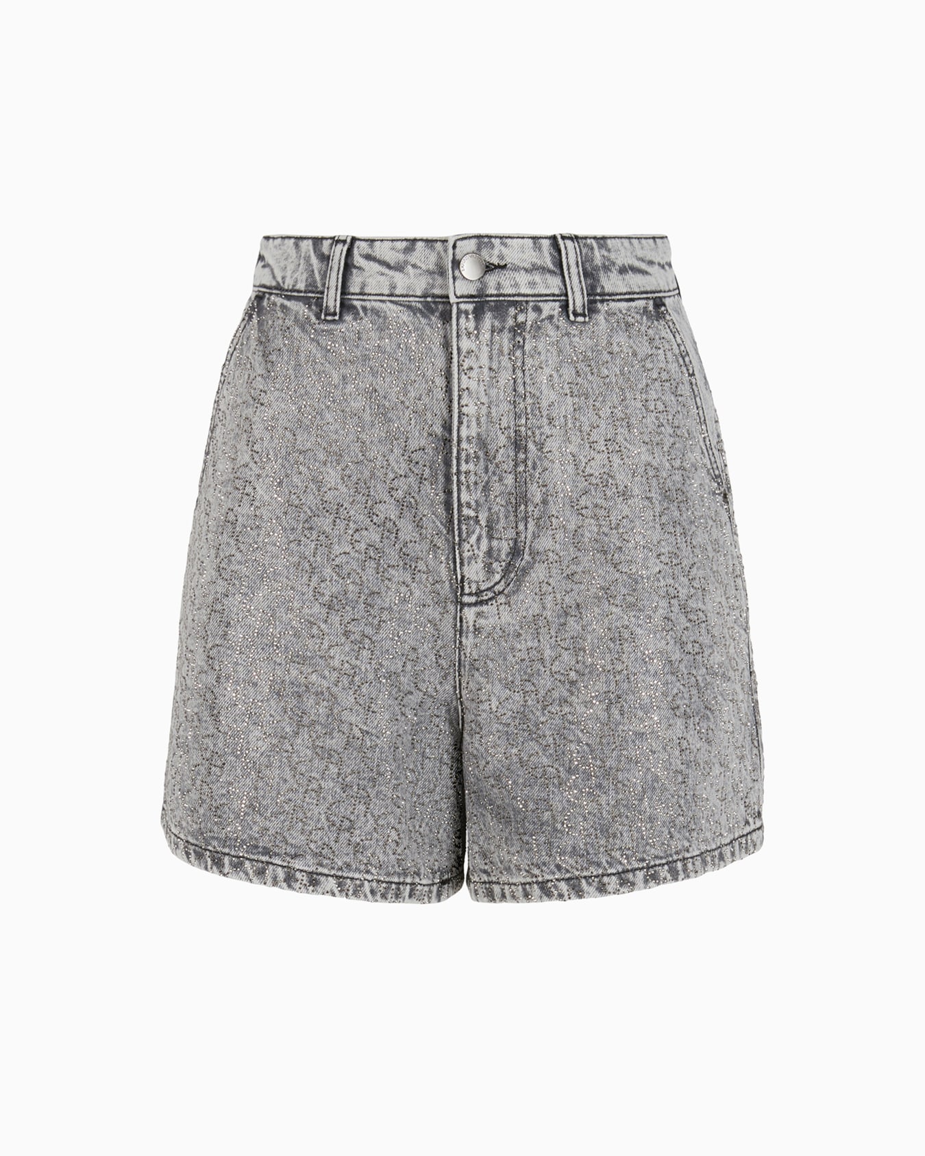 12.5 oz denim shorts with all-over rhinestone logo Slide 0