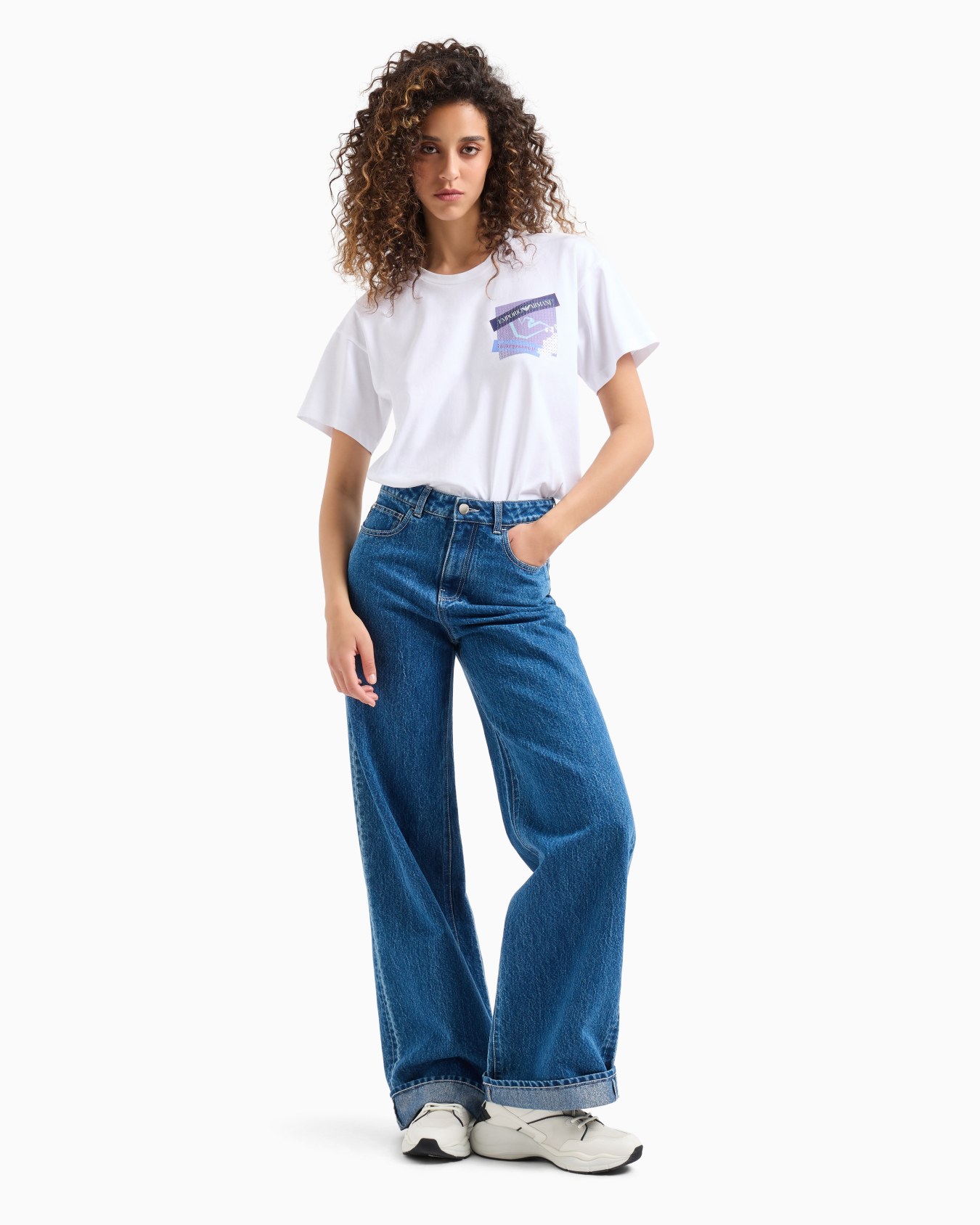 Vaqueros J8B de cintura media y pernera muy ancha en denim y lúrex Diapositiva 3