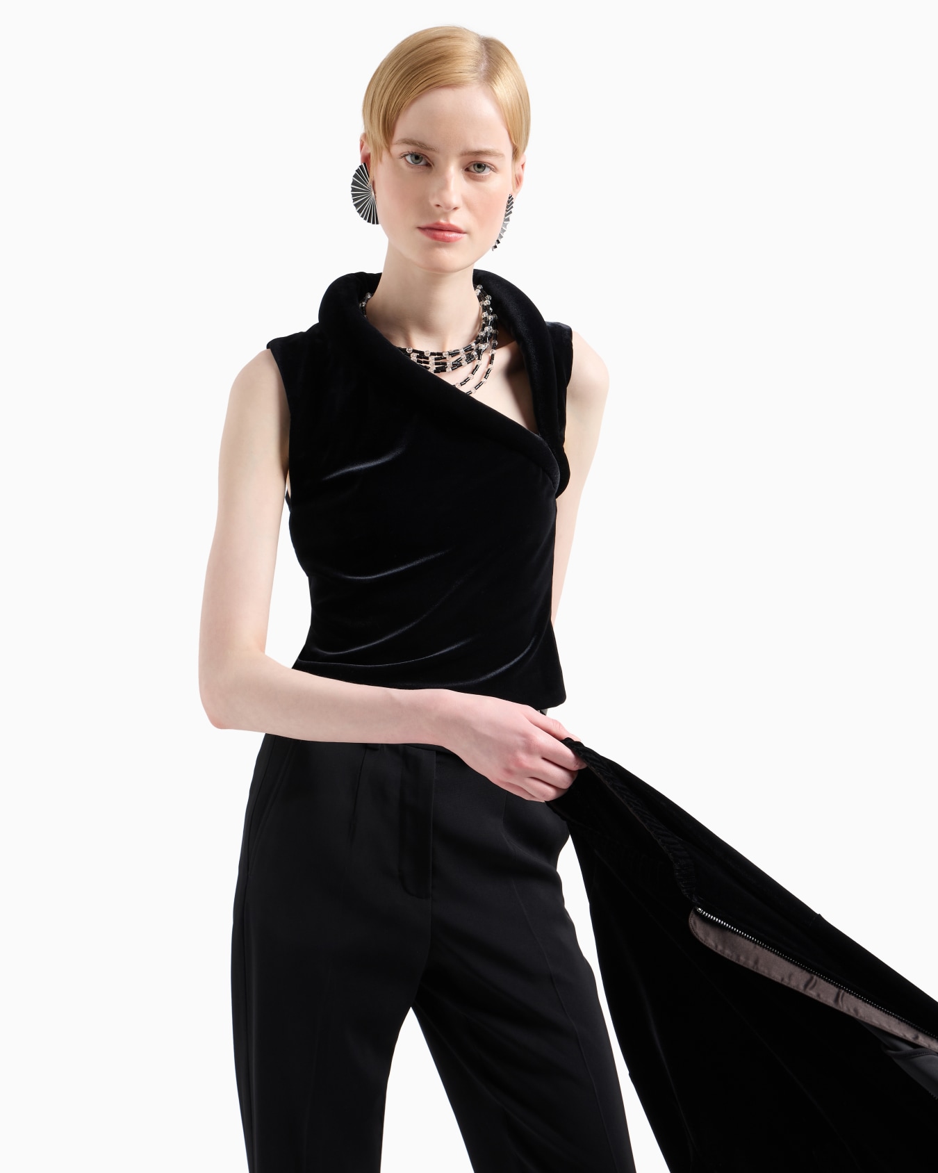 Chenille jersey top with asymmetric neckline Slide 5