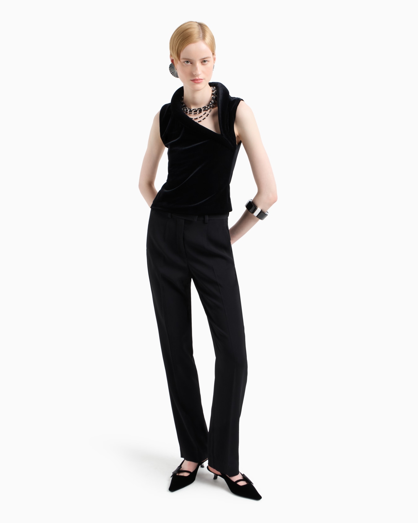 Chenille jersey top with asymmetric neckline Slide 3