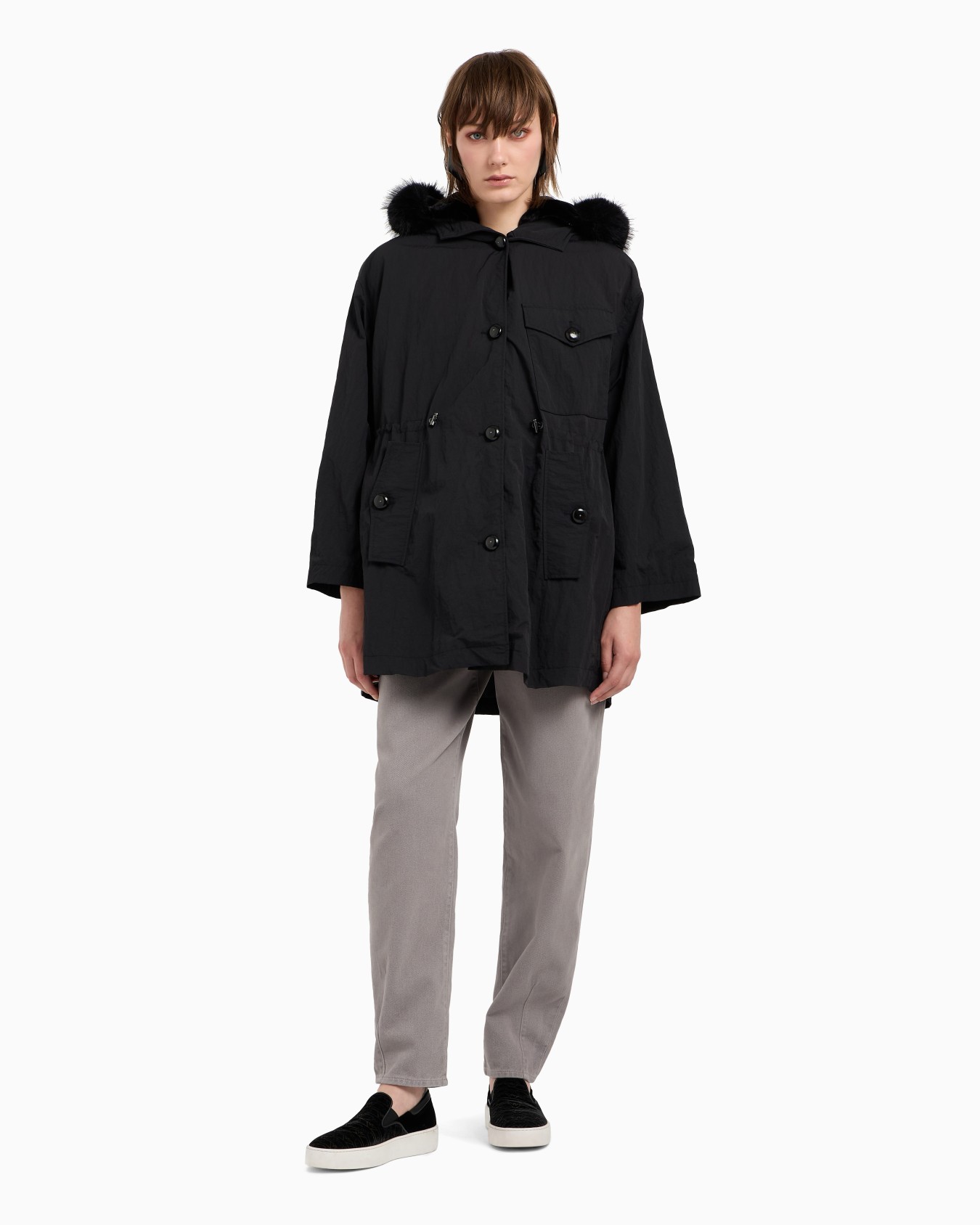 Water-repellent nylon parka with fur-effect inner gilet Slide 1