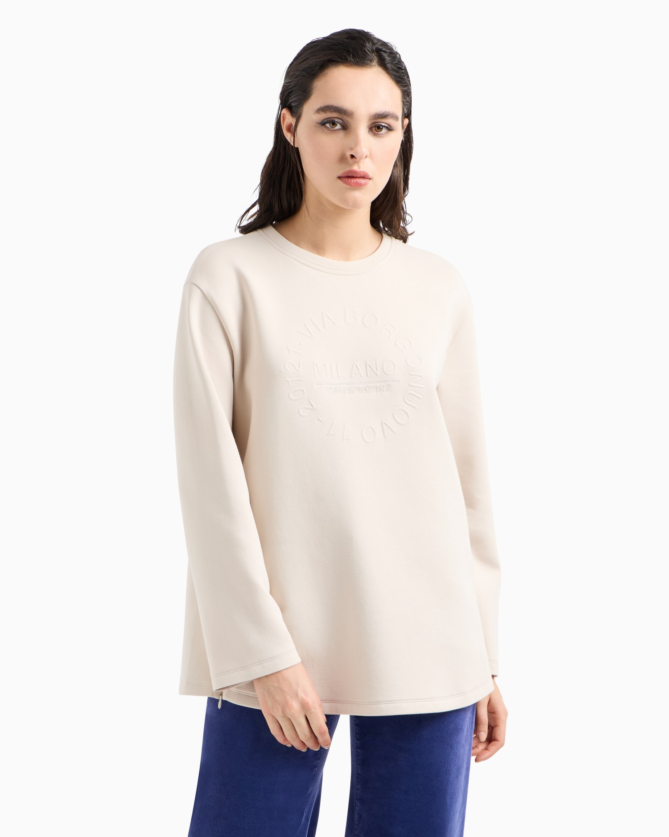 Double-jersey oversized sweatshirt with embossed logo and side zips Slide 1