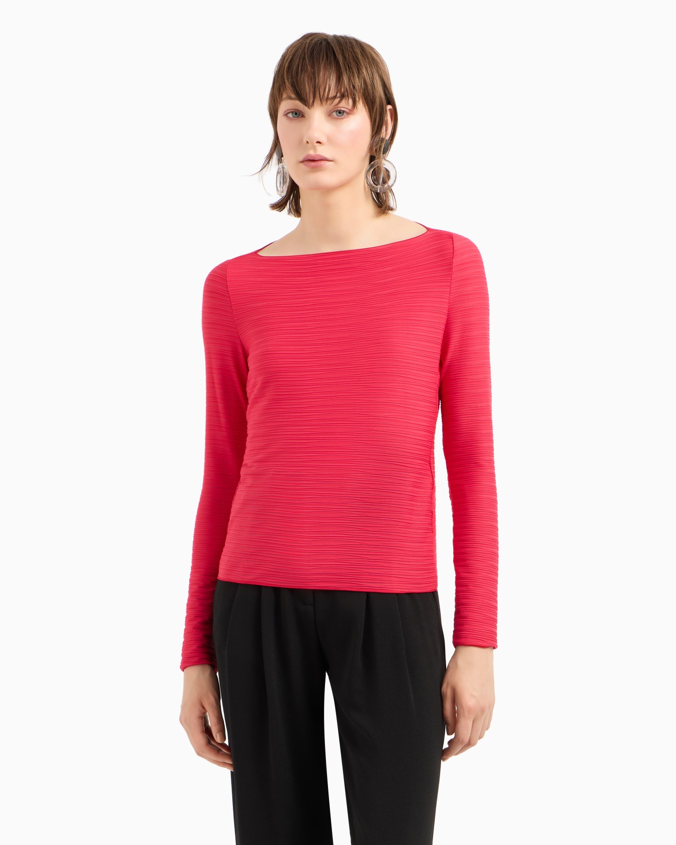Stretch jacquard nylon jersey boat-neck jumper Slide 1