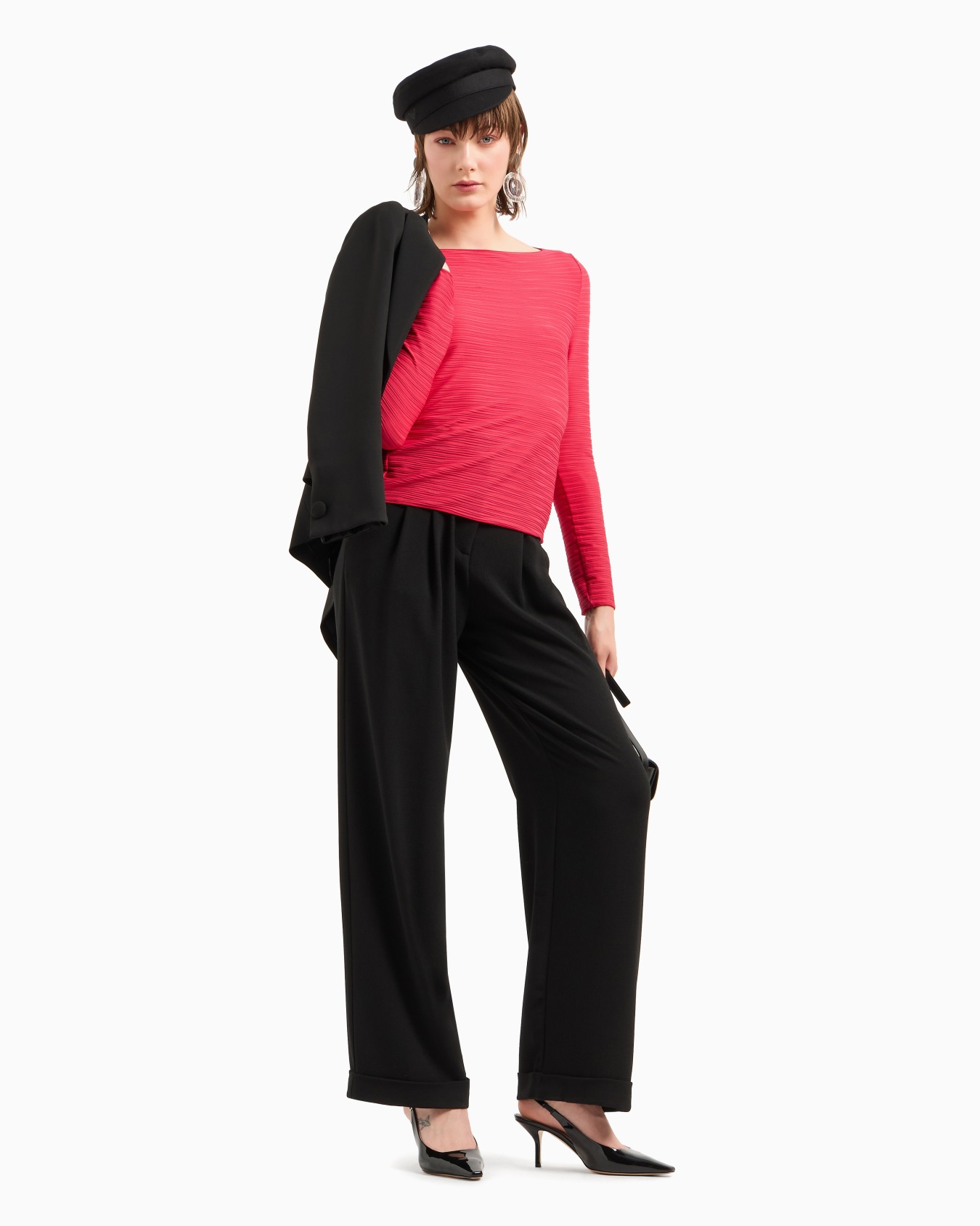 Stretch jacquard nylon jersey boat-neck jumper Slide 2