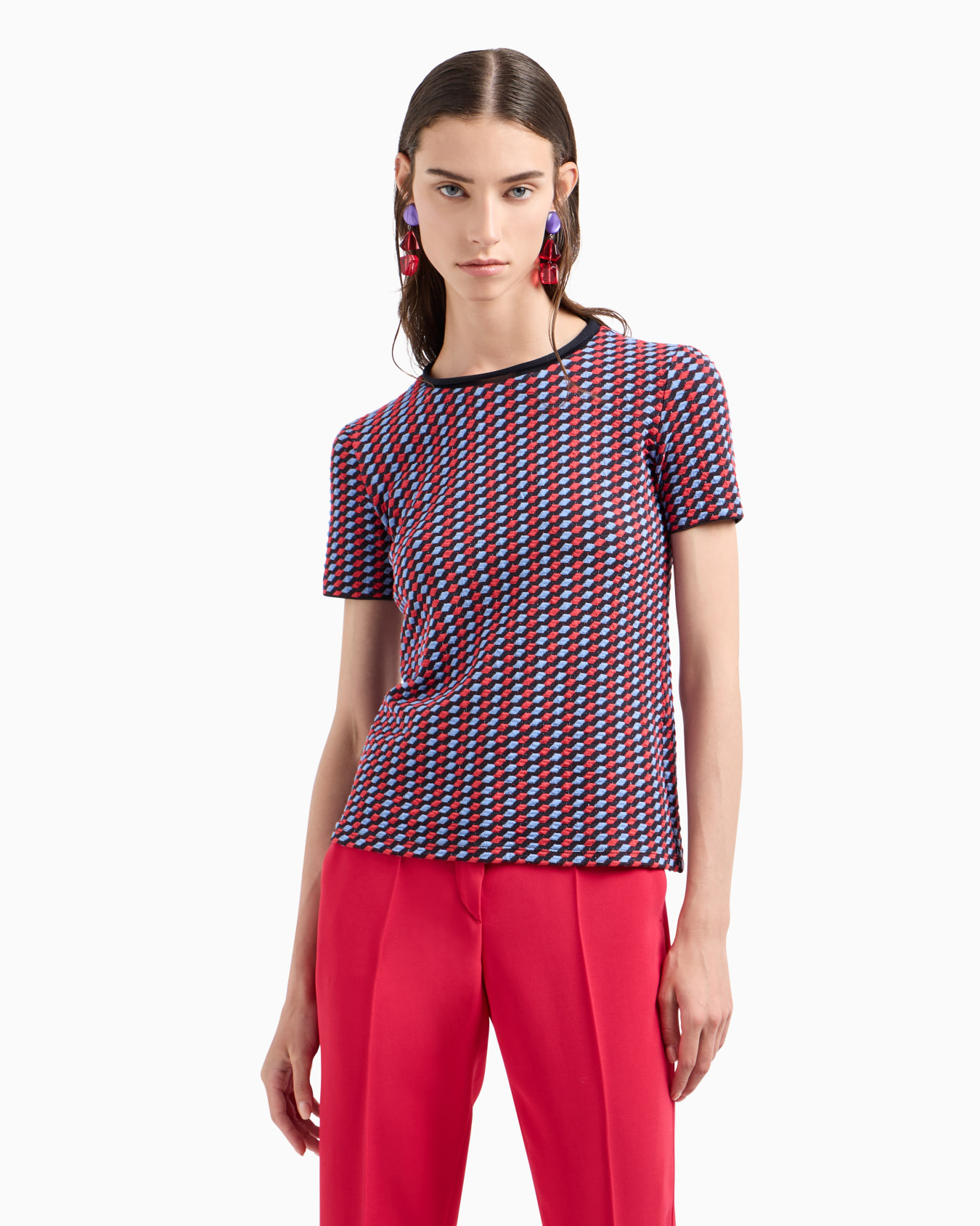 Jacquard jersey jumper with a 3D-effect embossed motif Slide 1