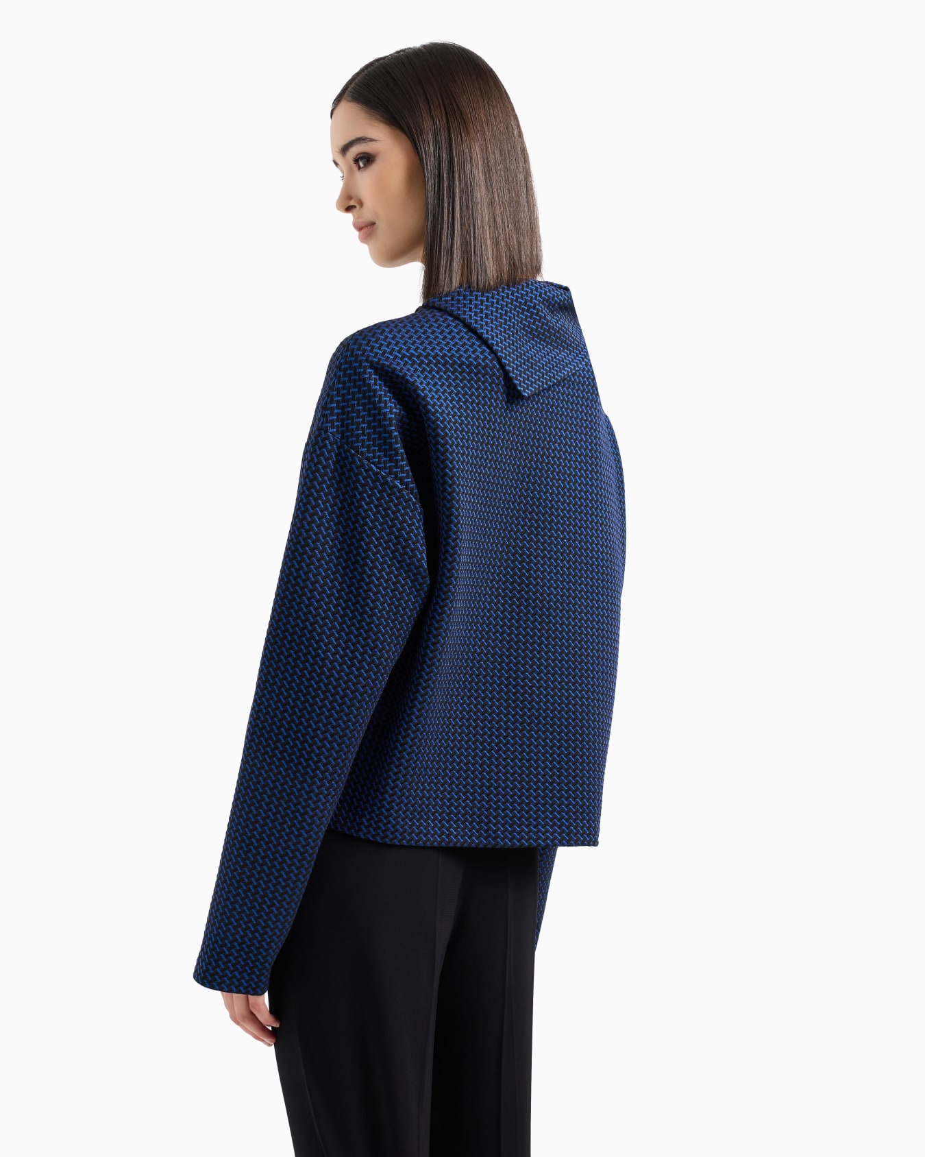 Jumper with a large turned-up collar in viscose jacquard jersey Slide 2