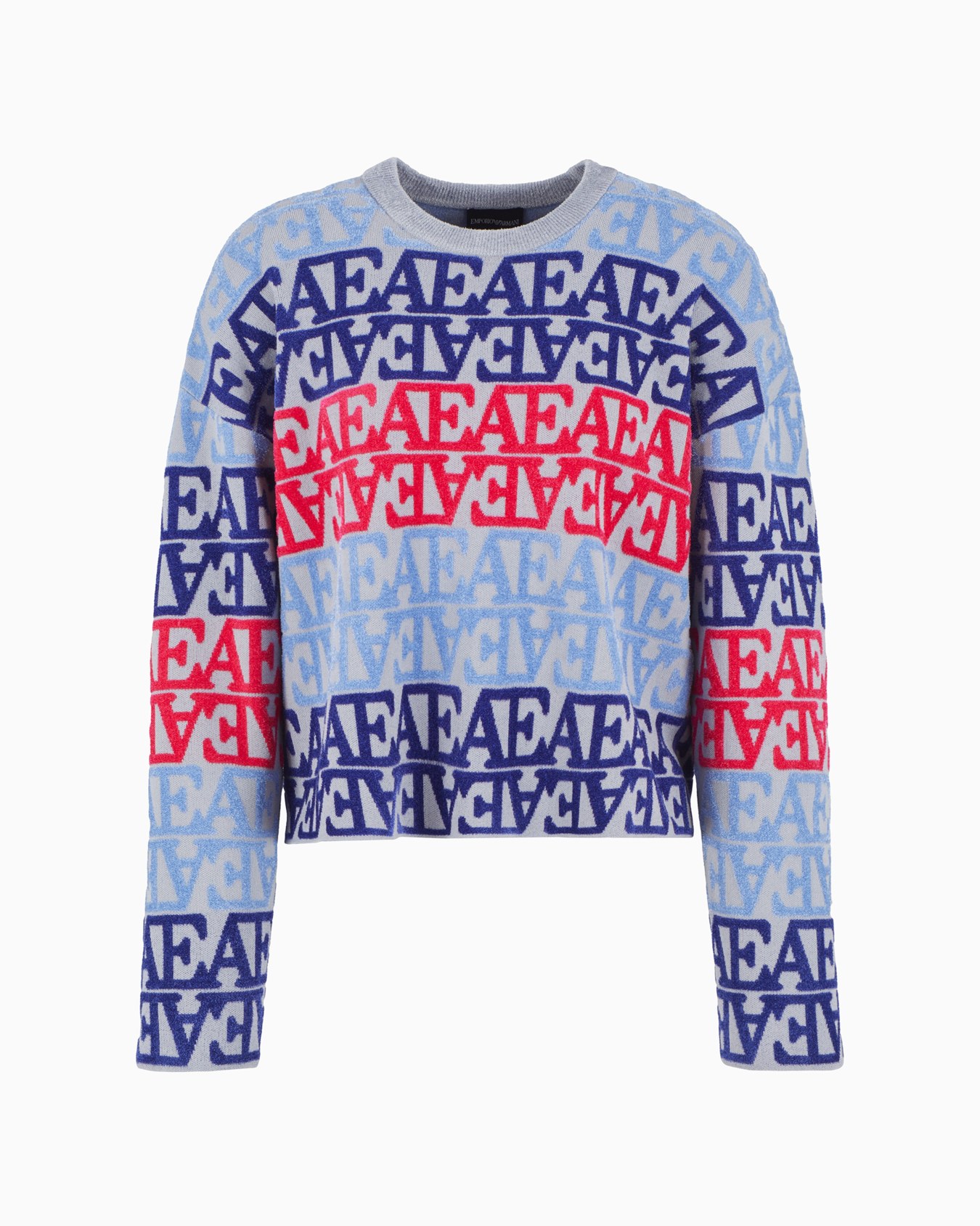 Viscose jumper with all-over flocked-effect jacquard EA logo Slide 0