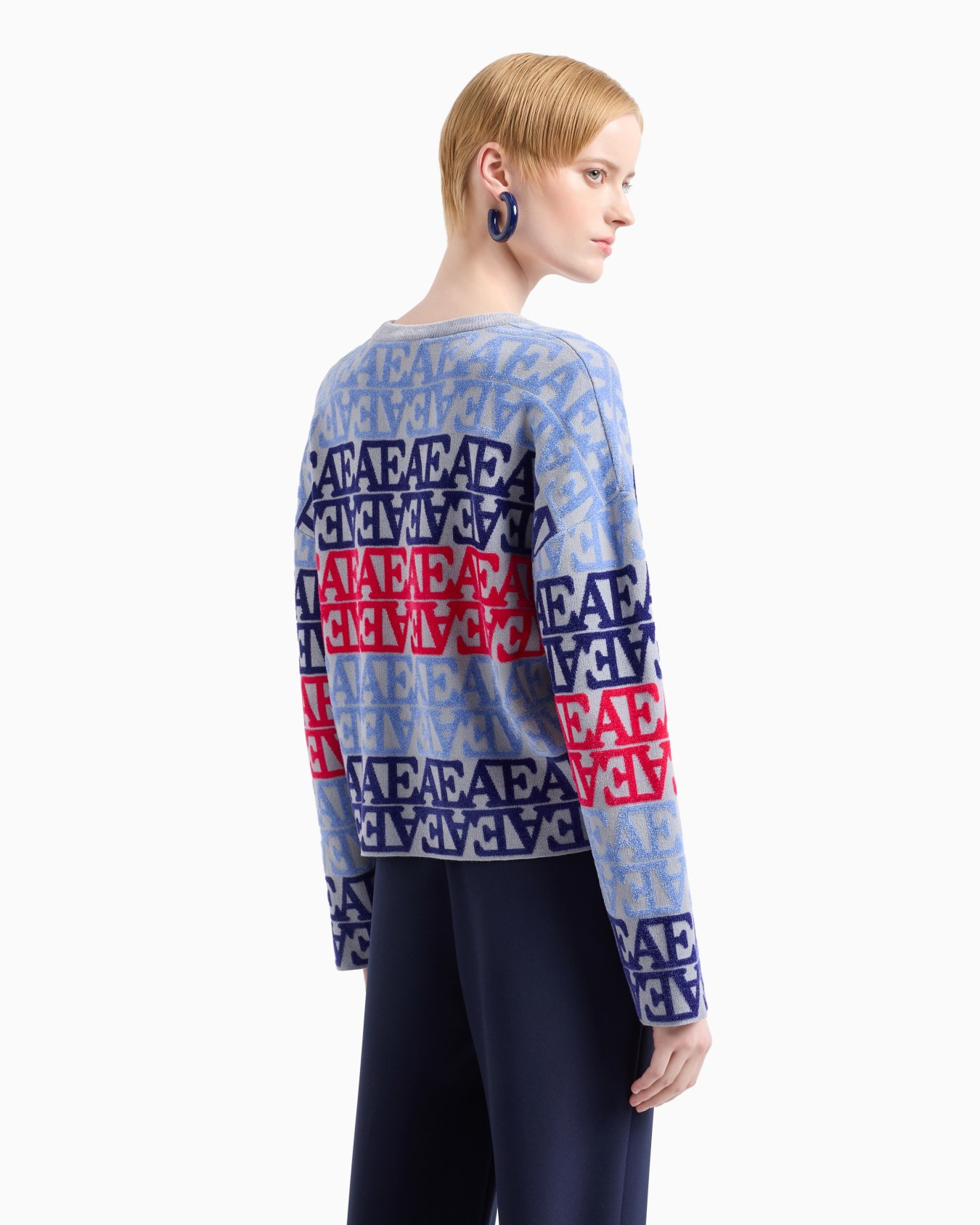 Viscose jumper with all-over flocked-effect jacquard EA logo Slide 2