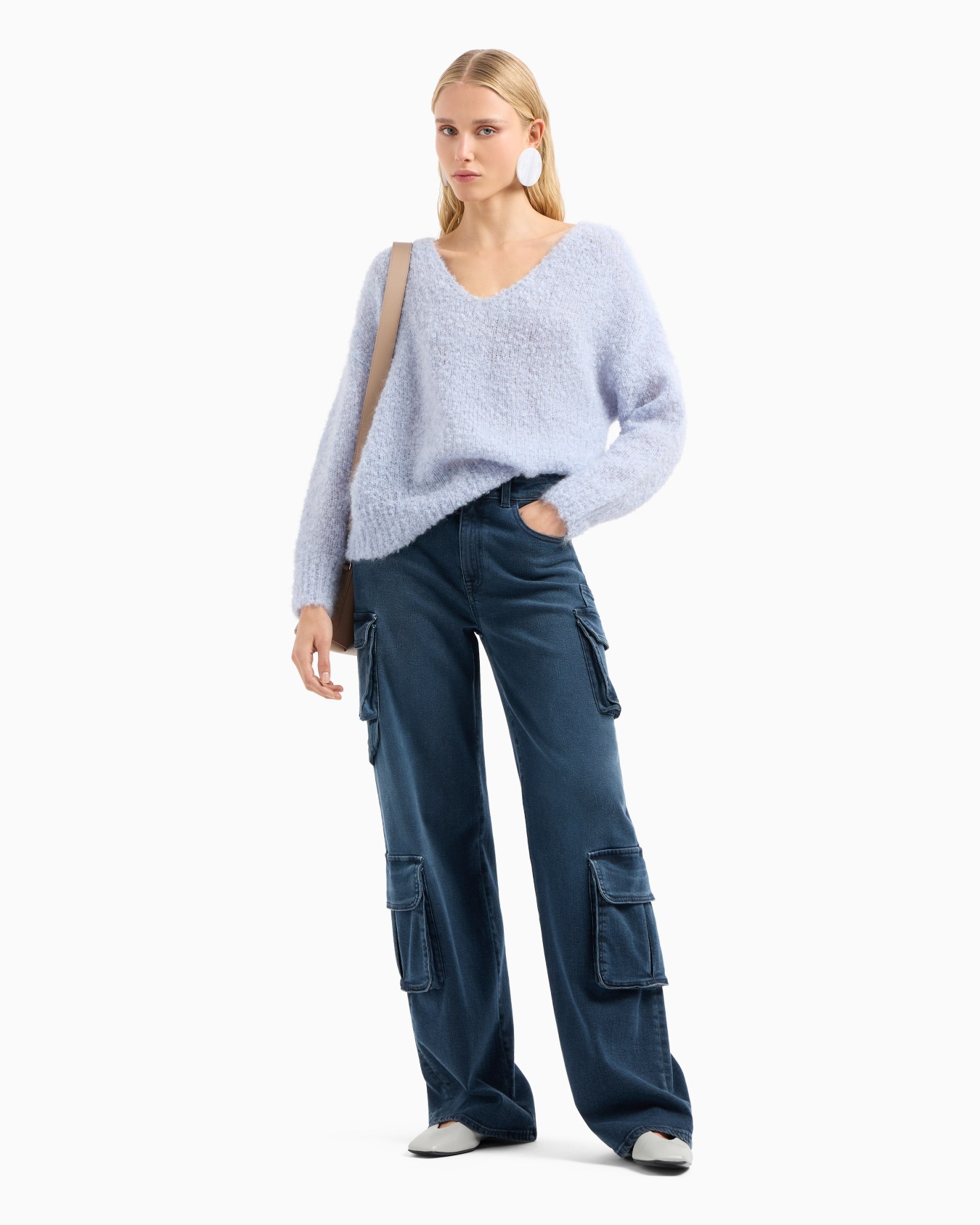 Maxi-Pullover mit V-Ausschnitt aus reinem Kaschgora in Glattstrick Folie 3