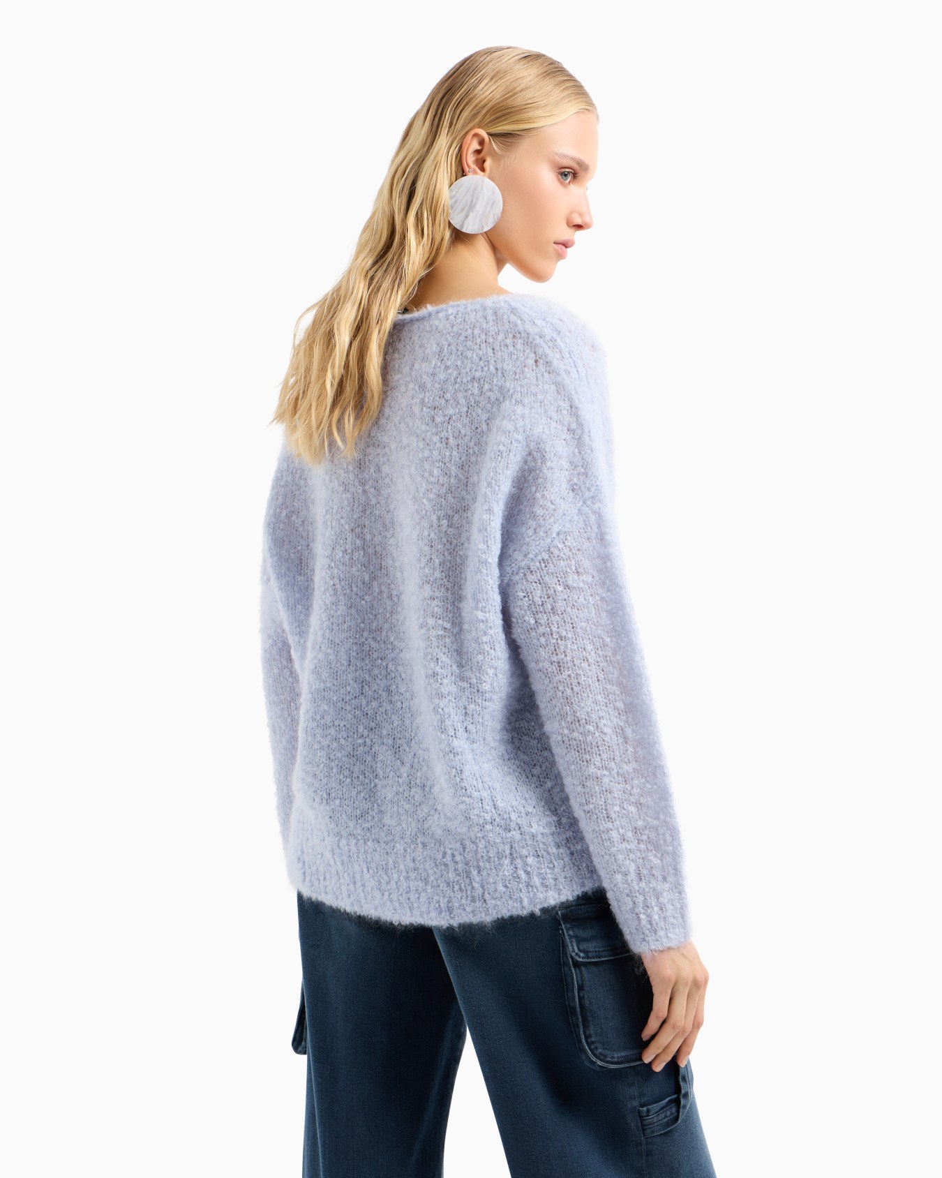 Maxi-Pullover mit V-Ausschnitt aus reinem Kaschgora in Glattstrick Folie 2