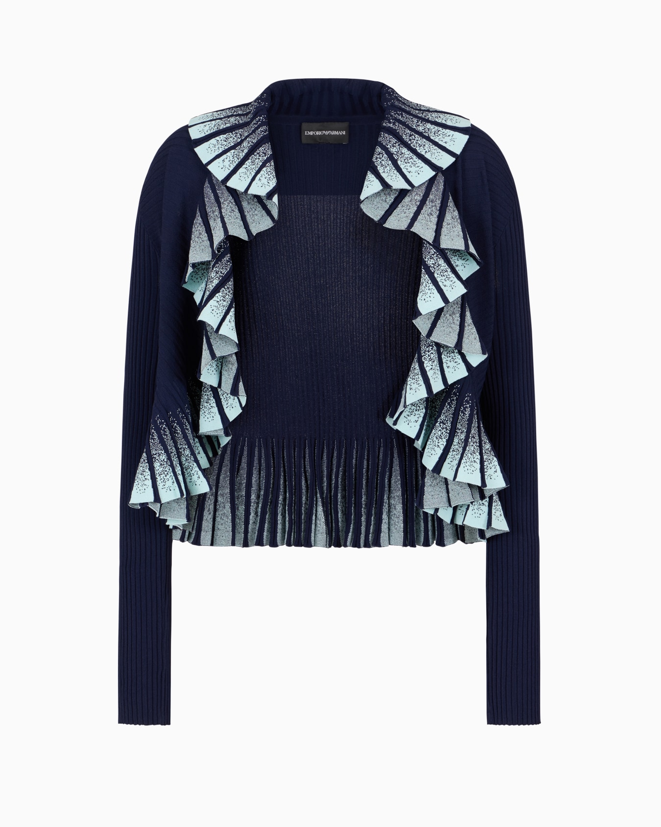 Strick-Cardigan mit Rüschen und schattierter Zwischen-Rippenstrick-Verarbeitung Folie 0