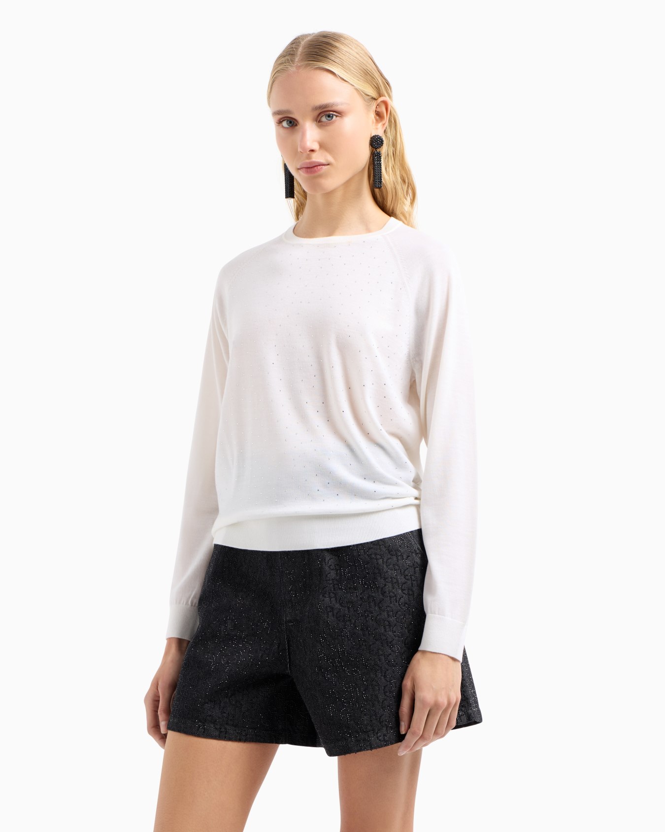 Plain-knit wool jumper with micro rhinestones Slide 1