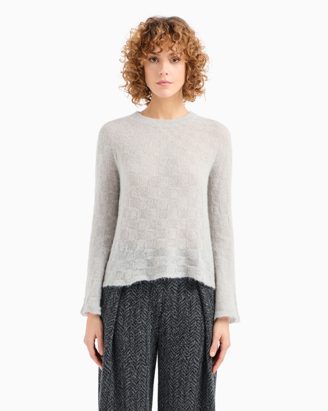 Pull à carreaux en alpaga sans couture Diapositive 2